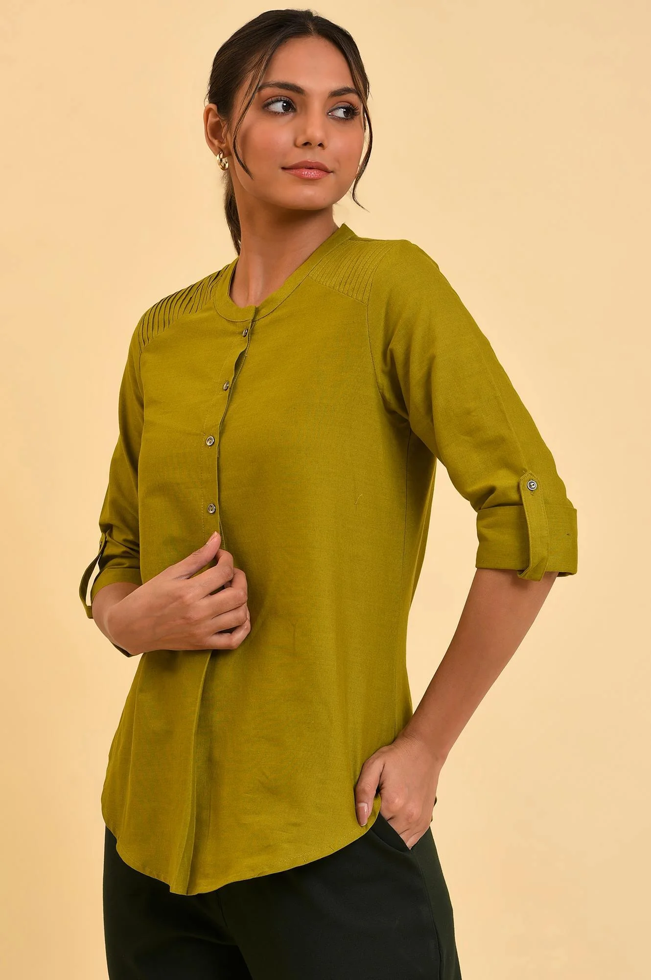 Green Cotton Flax Top - Image 3