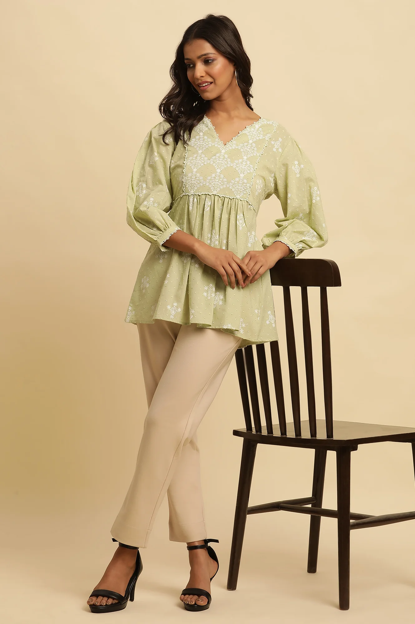 Green Cotton Printed Top - Image 5