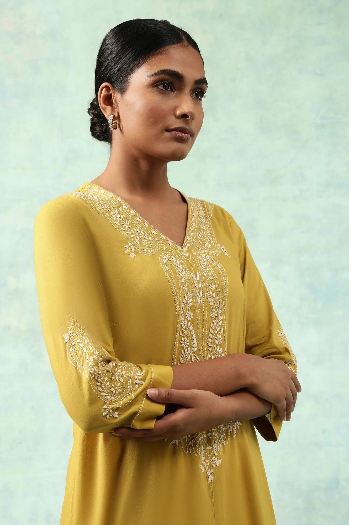 Green Cotton Voile Chikankari kurta - Image 6
