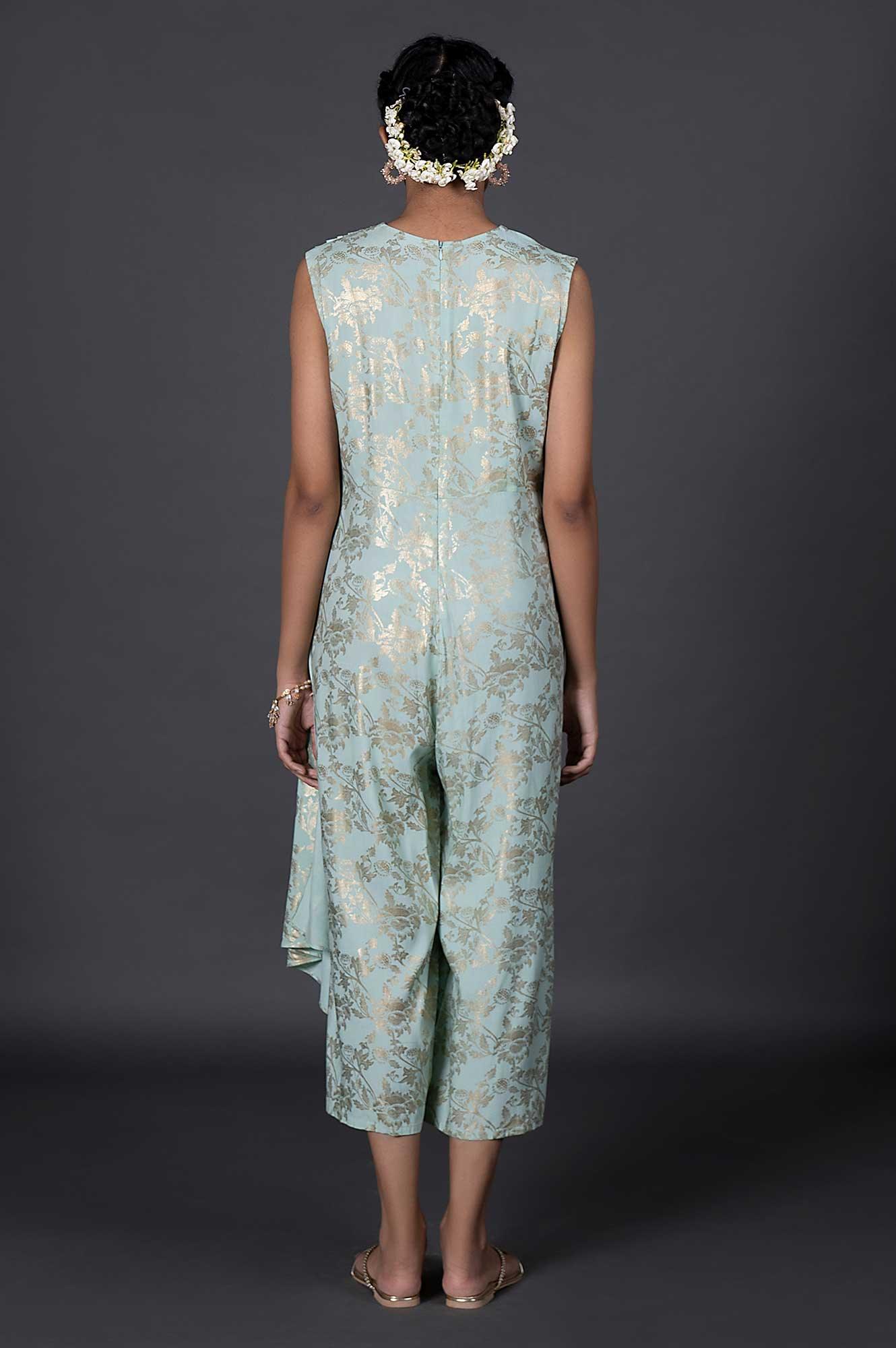 Green Draped Style Festive Printed Jumpsuit - Image 2