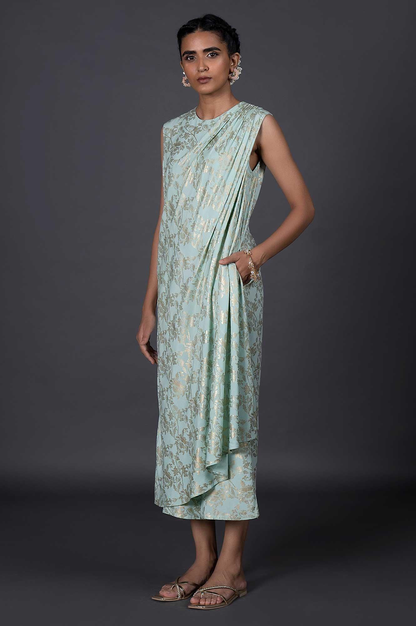Green Draped Style Festive Printed Jumpsuit - Image 3