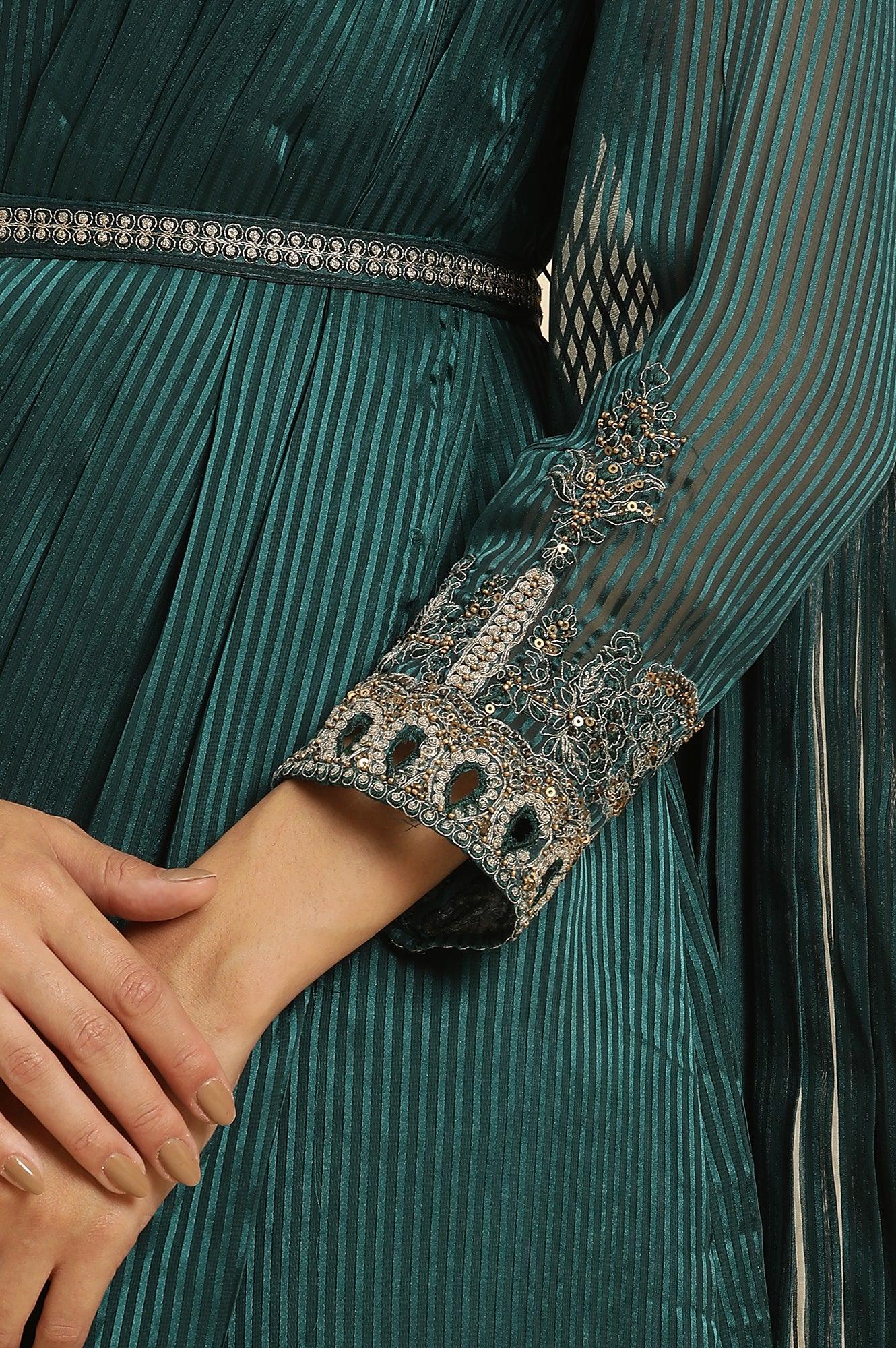 Green Embelloshed Predrape Saree Dress - Image 8