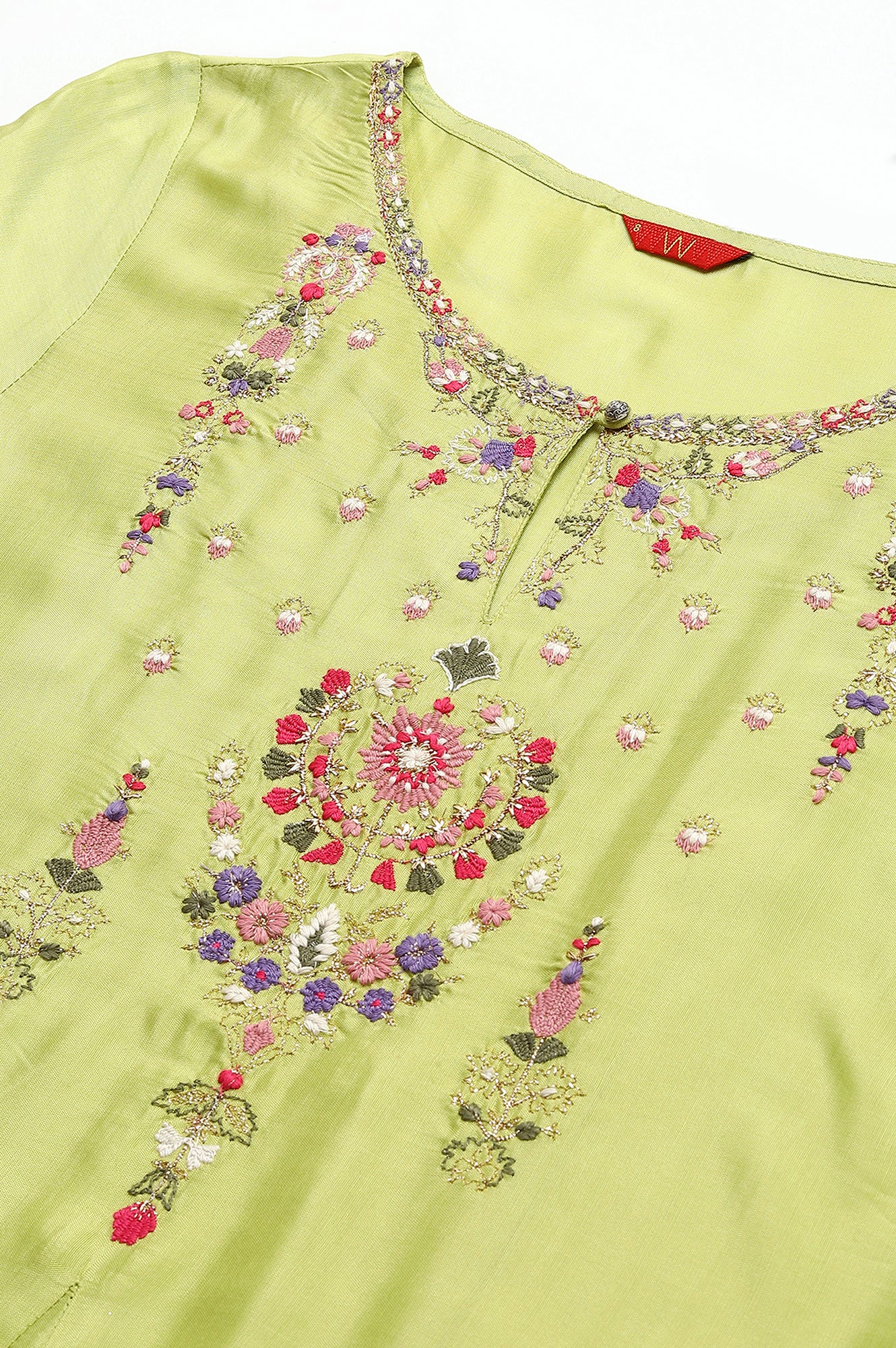 Green Embroidered A-line Kurta - Image 2
