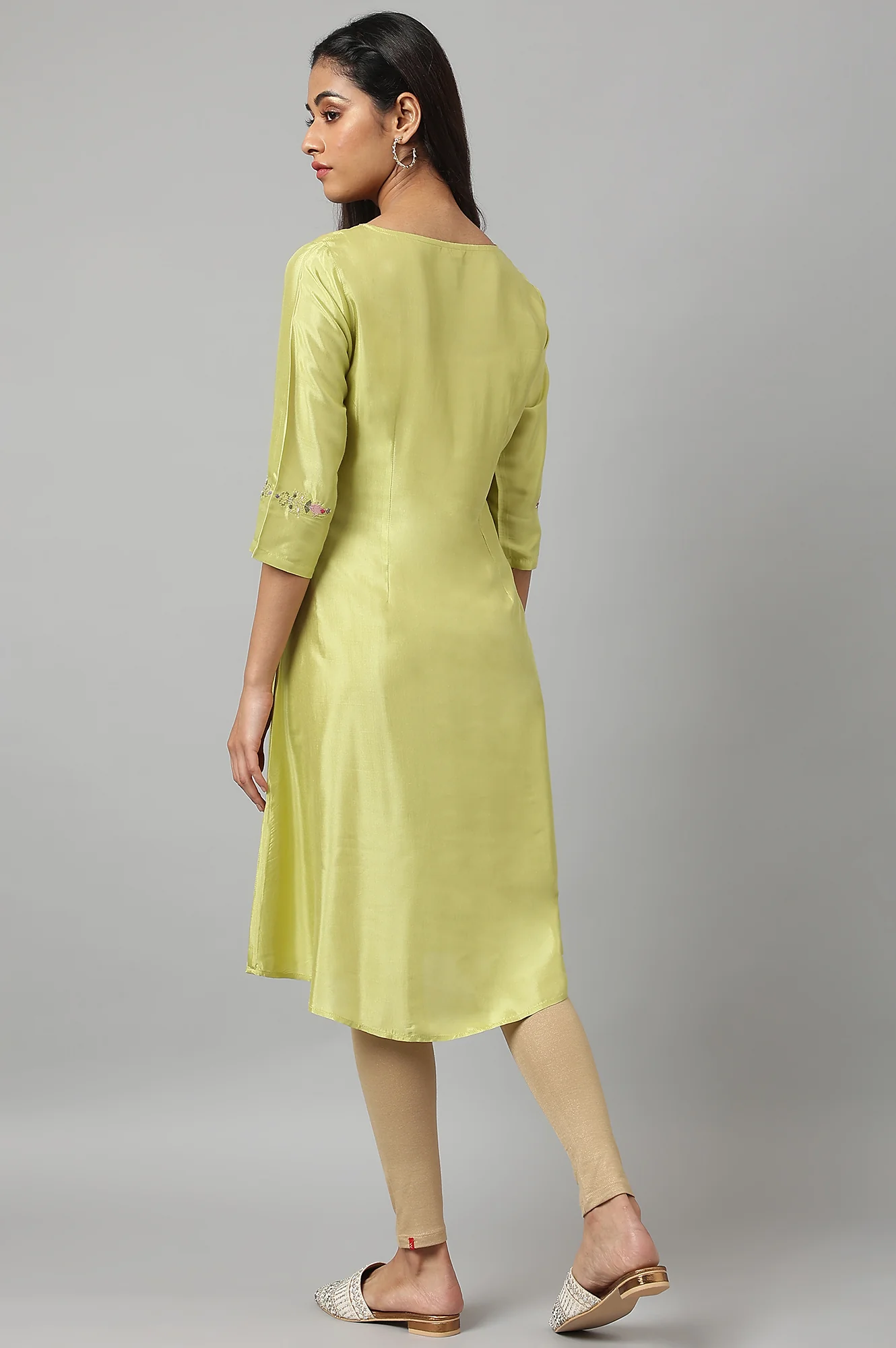 Green Embroidered A-line Kurta - Image 4