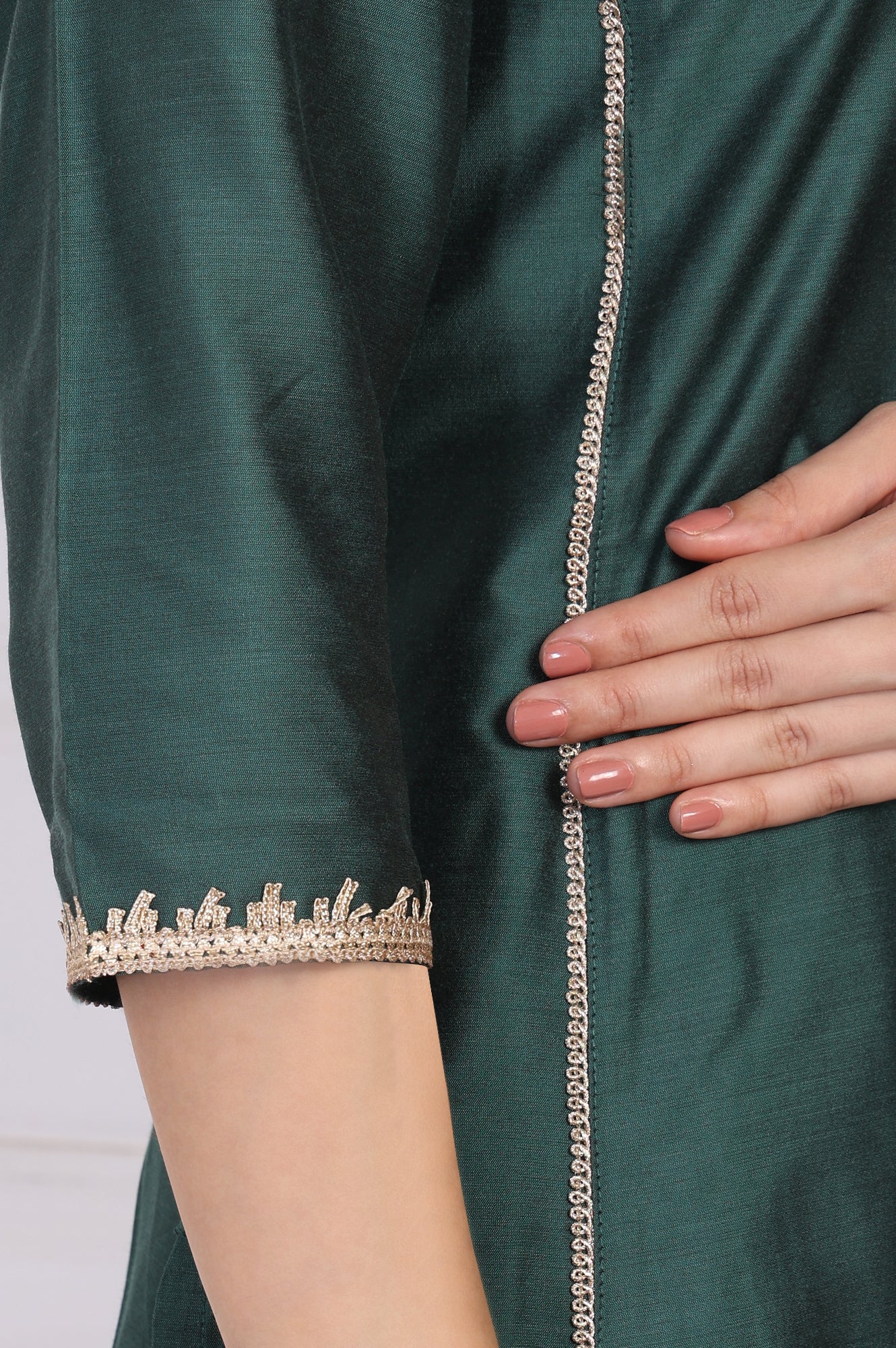 Green Embroidered A-Line Silk Kurta with Straight Pant and Dupatta Set - Image 7