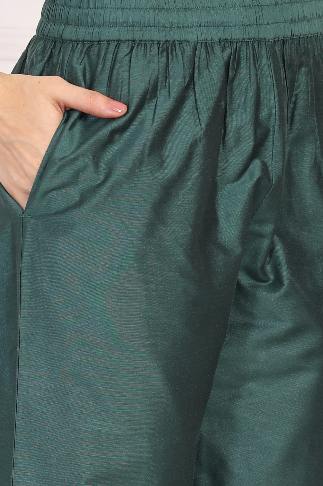 Green Embroidered A-Line Silk Kurta with Straight Pant and Dupatta Set - Image 9