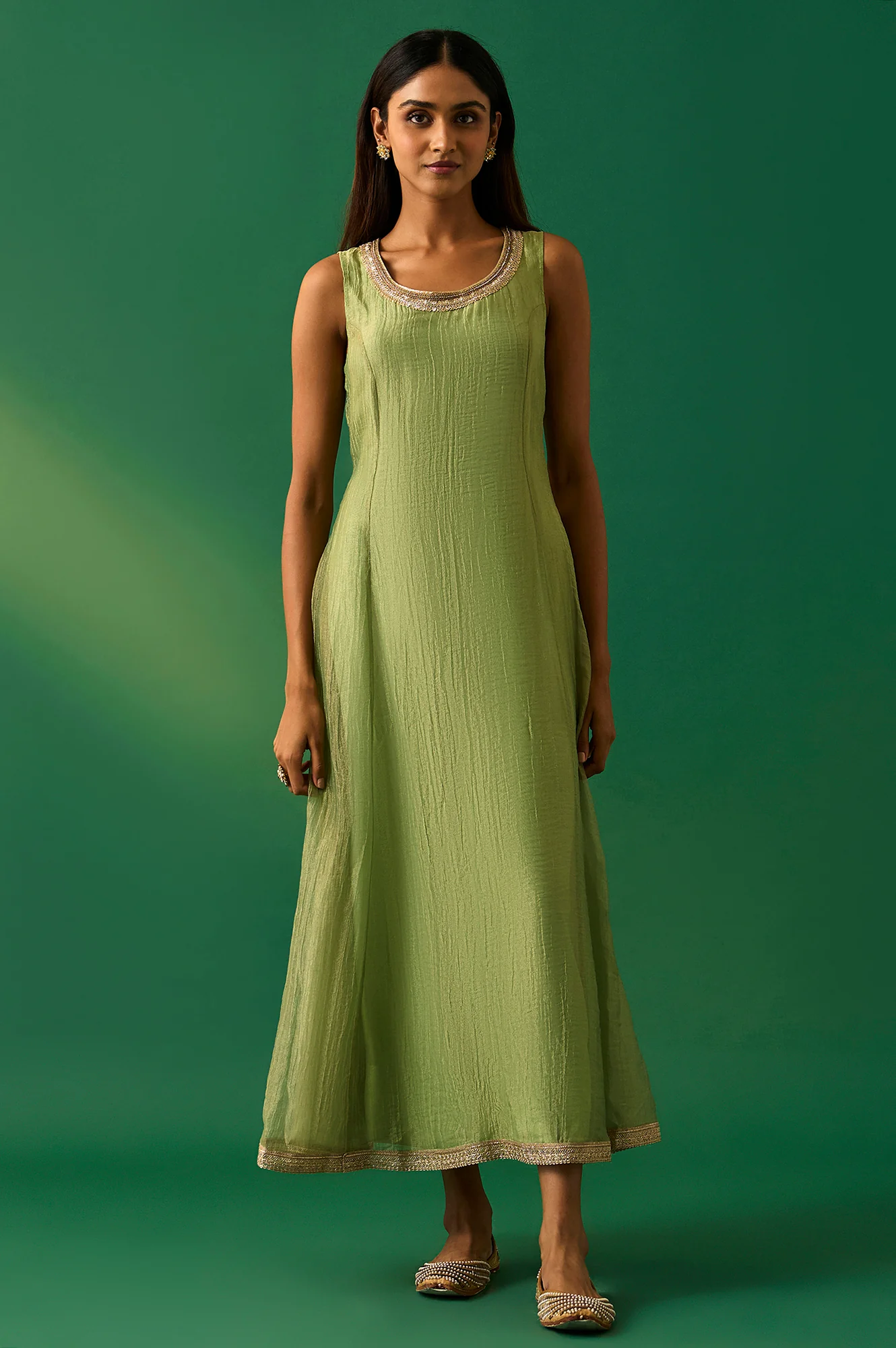 Green Embroidered Anarkali Dress with Churidar and Dupatta Set - Image 6