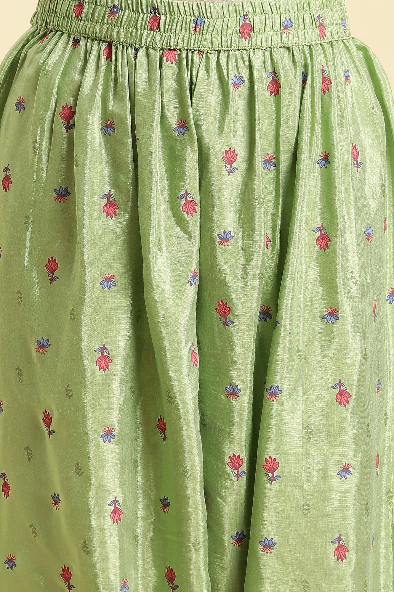 Green Embroidered Kurta, Salwar And Pink Chiffon Dupatta Set - Image 8