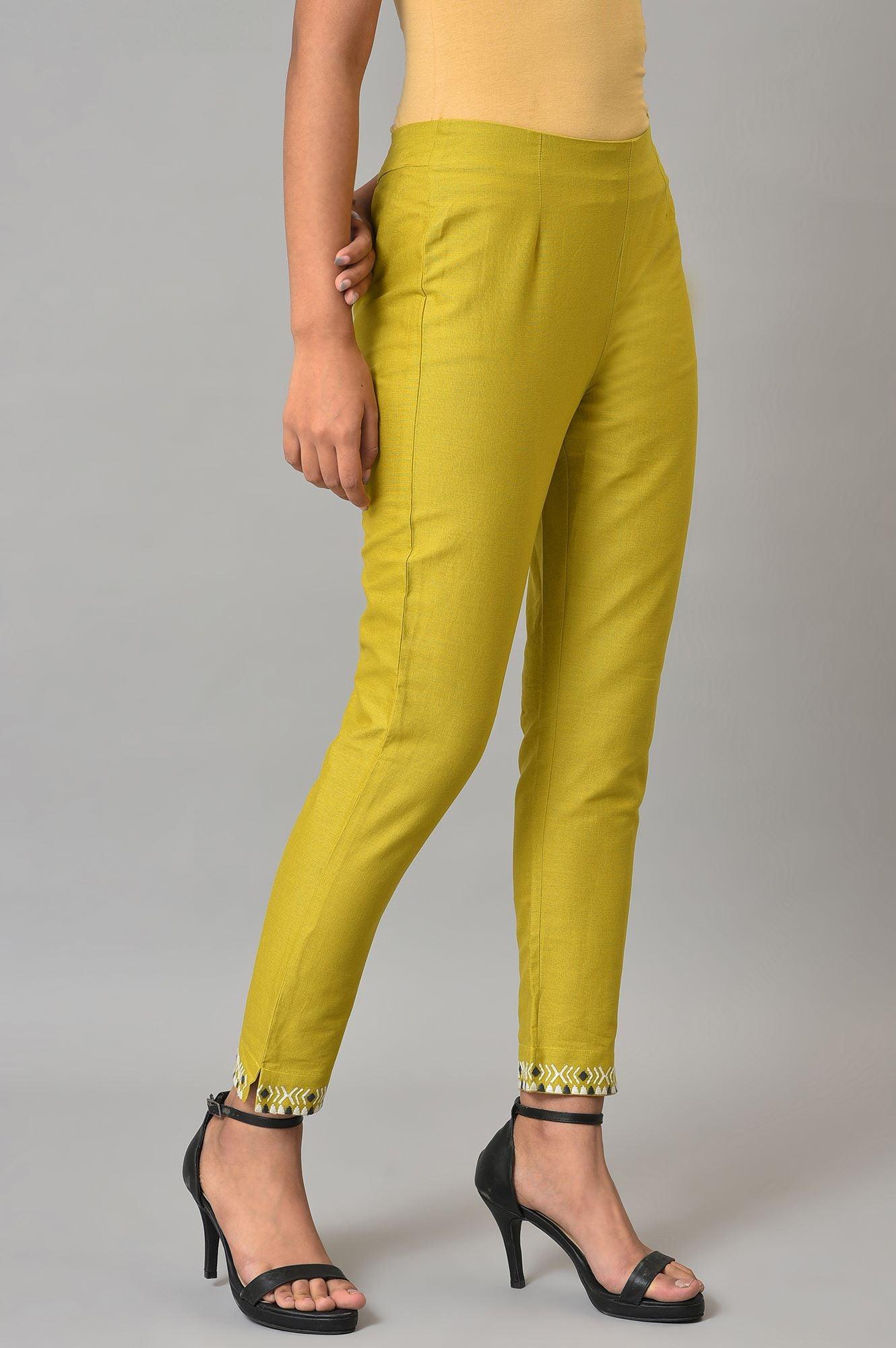 Green Embroidered Slim Pants - Image 4
