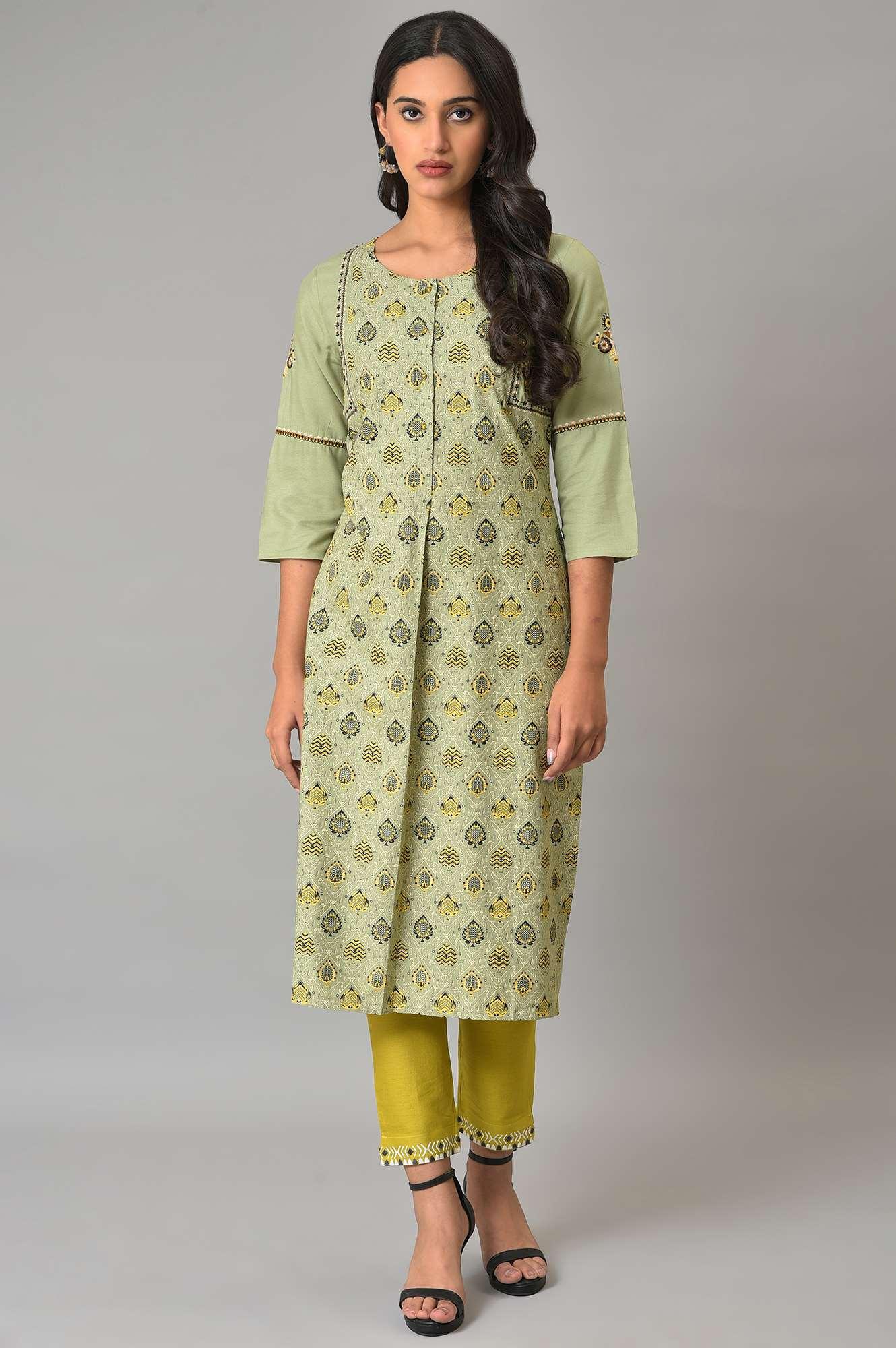 Green Embroidered Slim Pants - Image 5