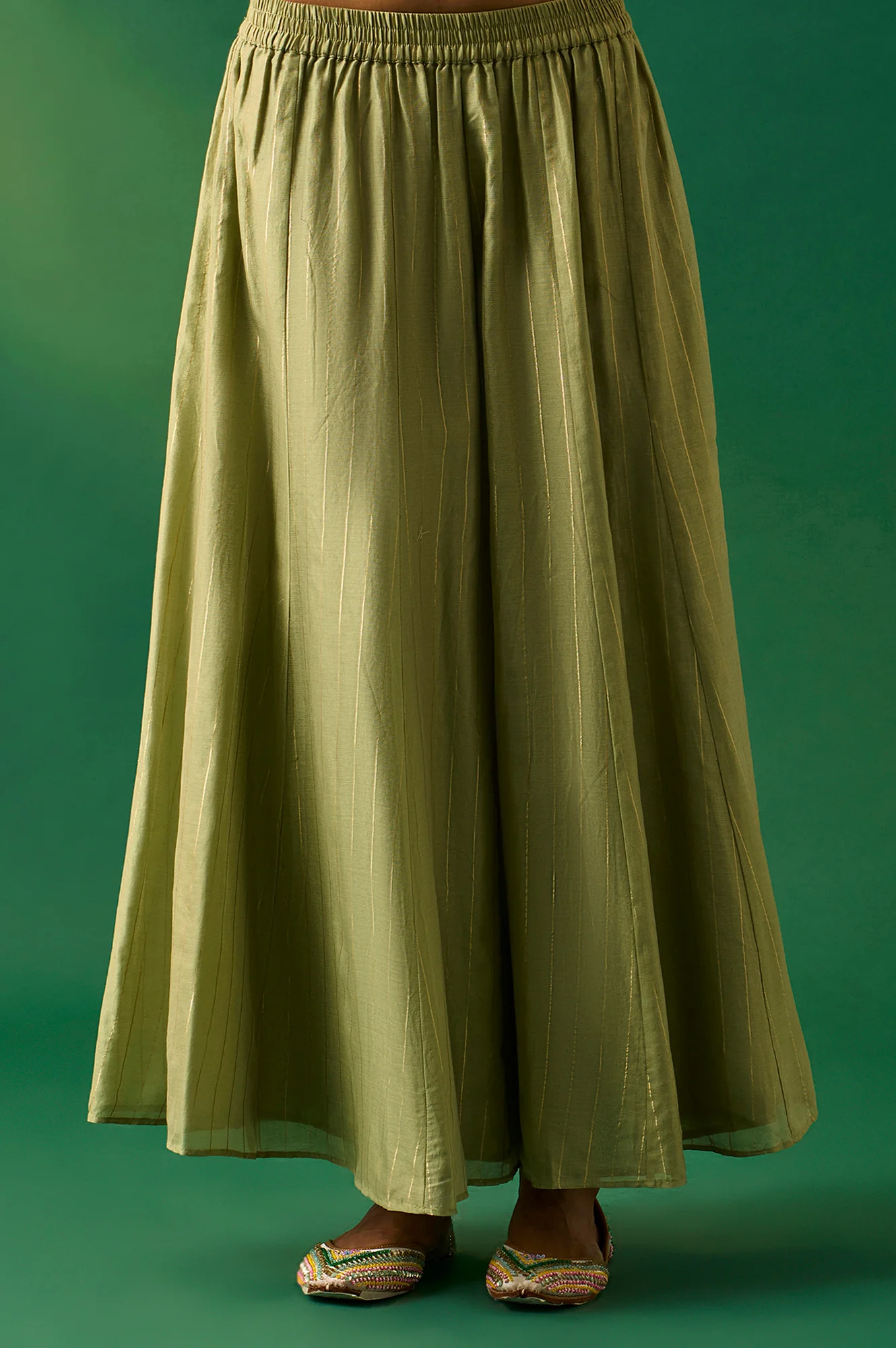 Green Embroidered Straight Cotton Kurta with Culotte and Dupatta Set - Image 6