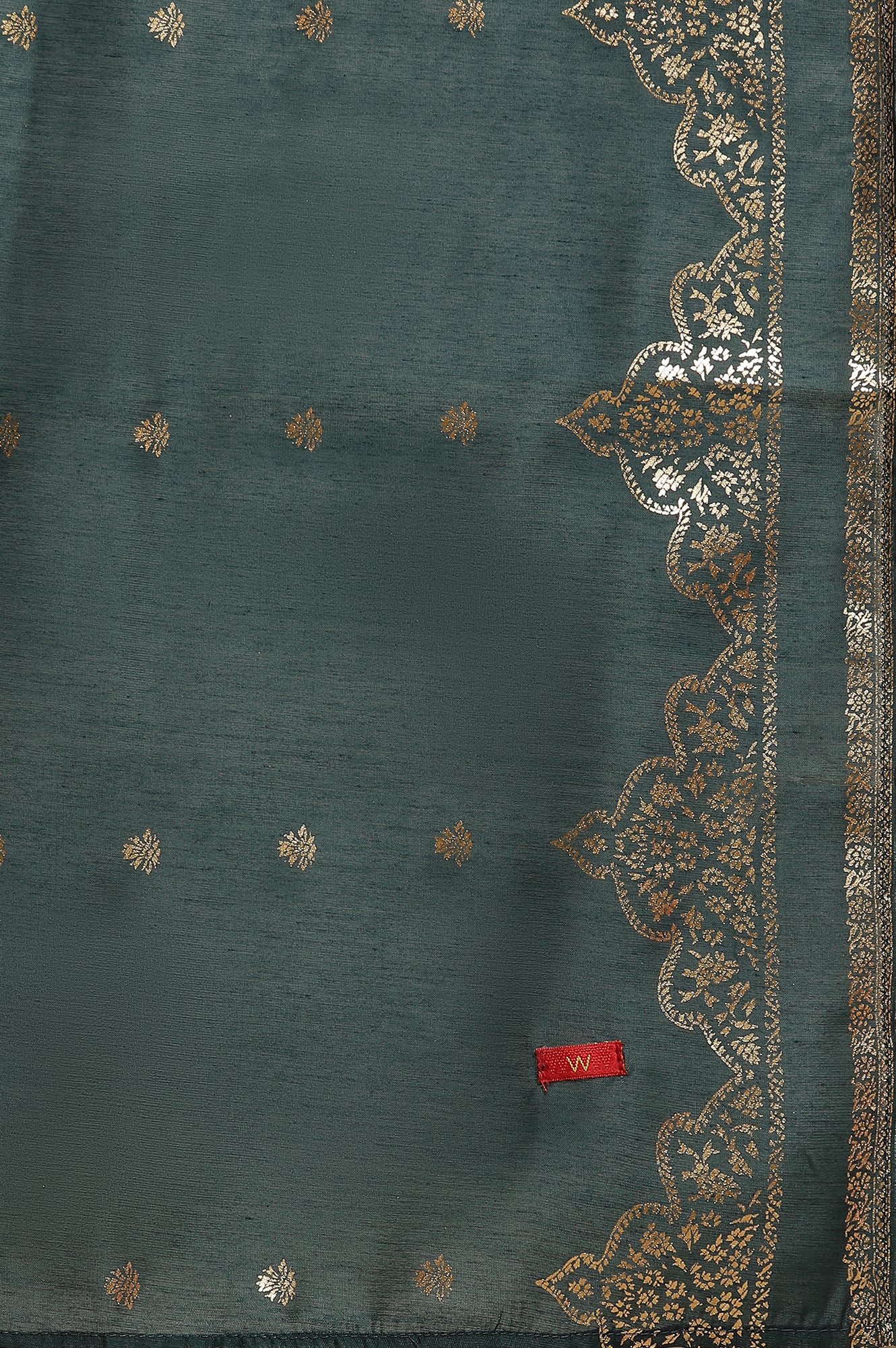 Green Flared Embroidered Kurta, Pants And Dupatta Set - Image 10