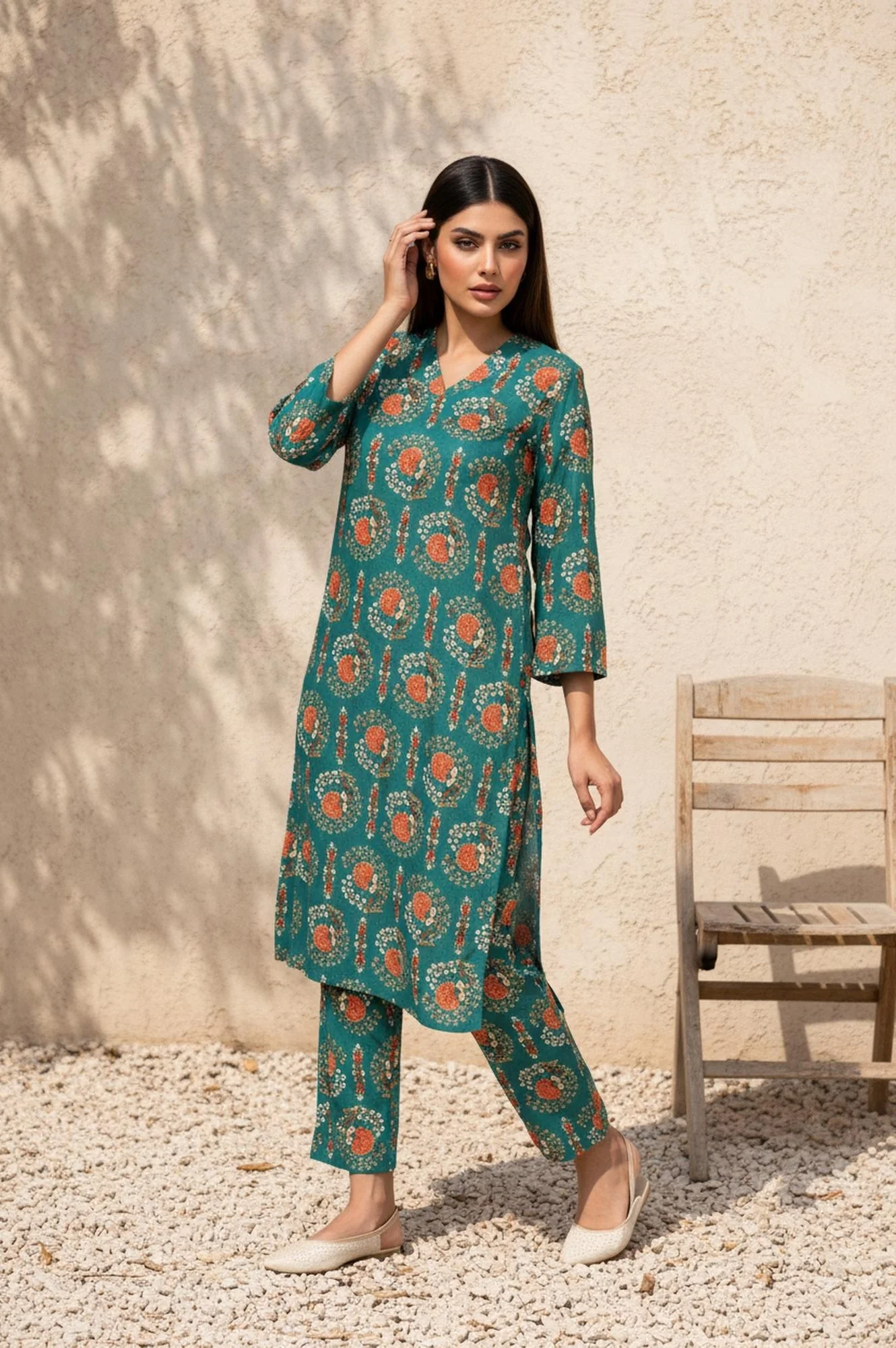 Green Floral Printed Straight Rayon Kurta with Trouser and Dupatta Set - Image 5