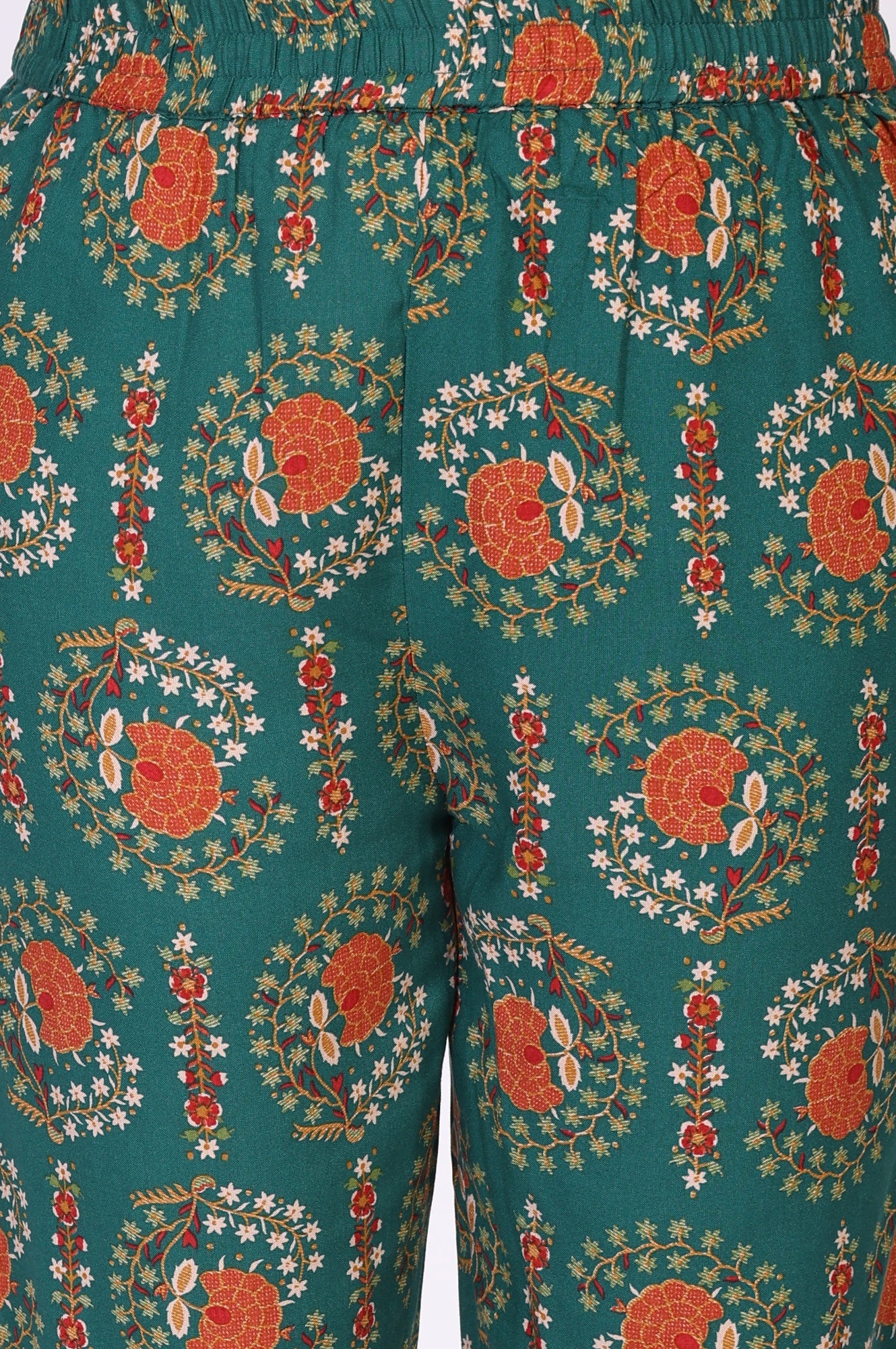 Green Floral Printed Straight Rayon Kurta with Trouser and Dupatta Set - Image 7