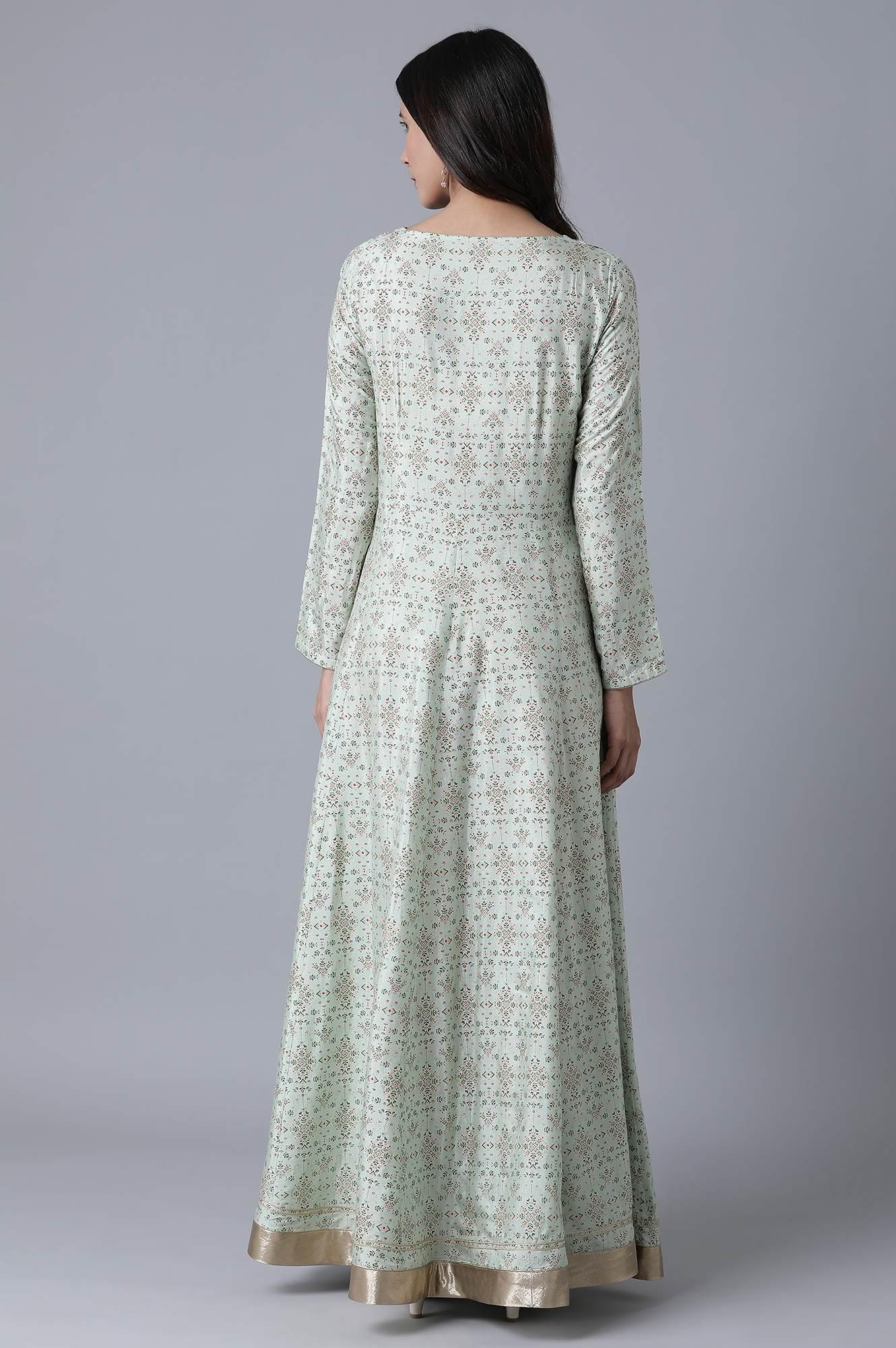Green Floral Festive Dress - Image 2