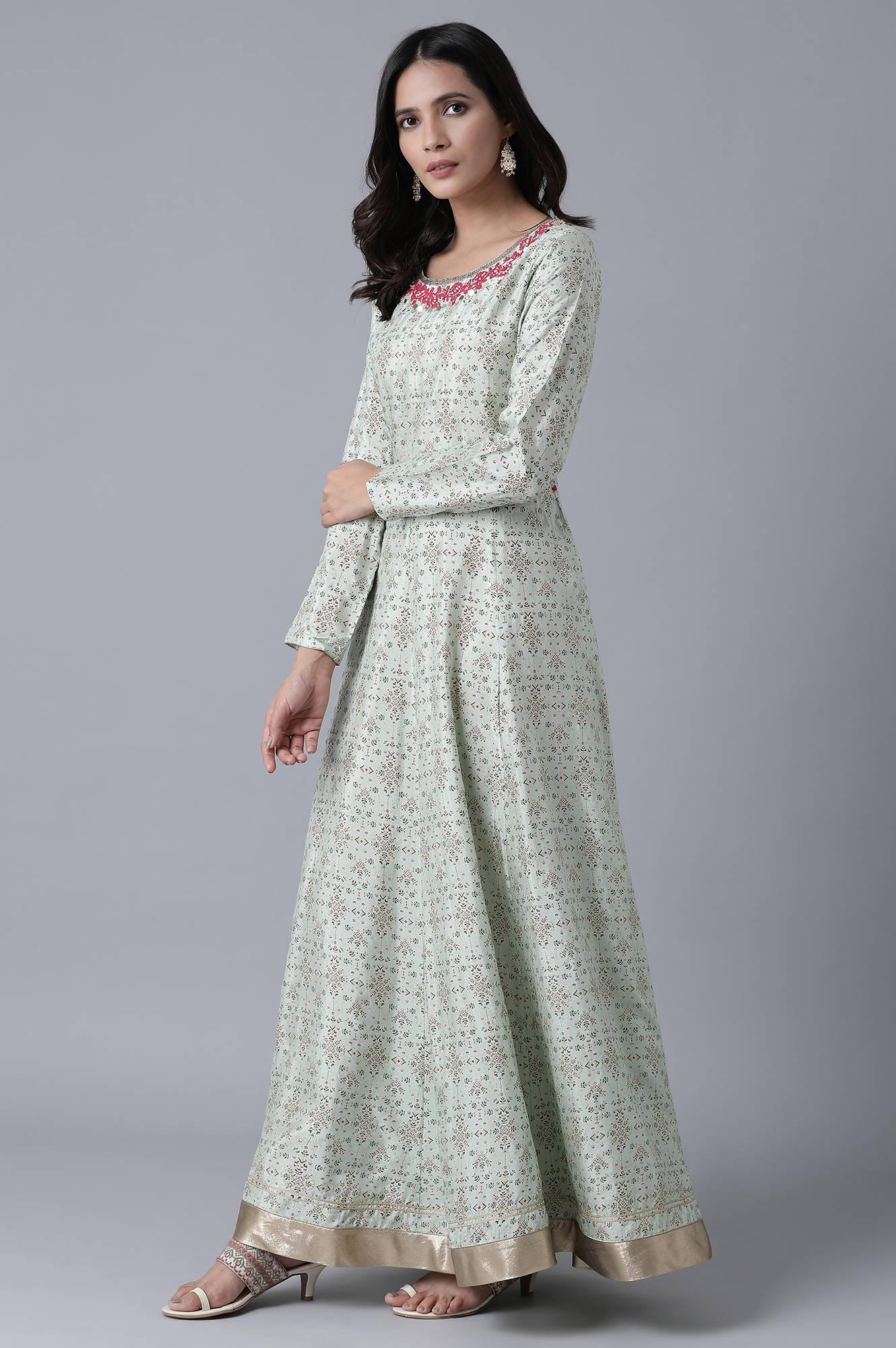Green Floral Festive Dress - Image 3