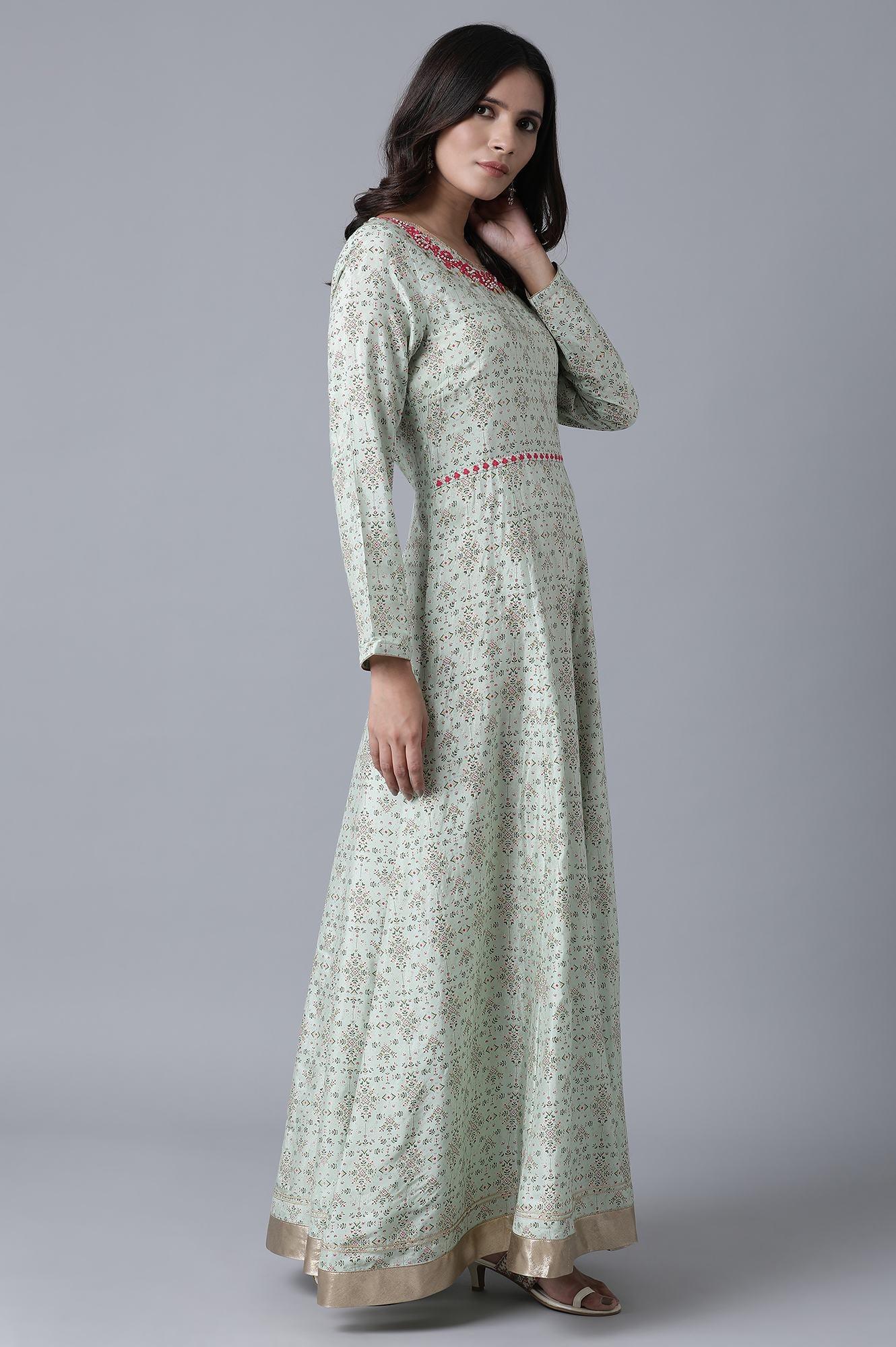 Green Floral Festive Dress - Image 4