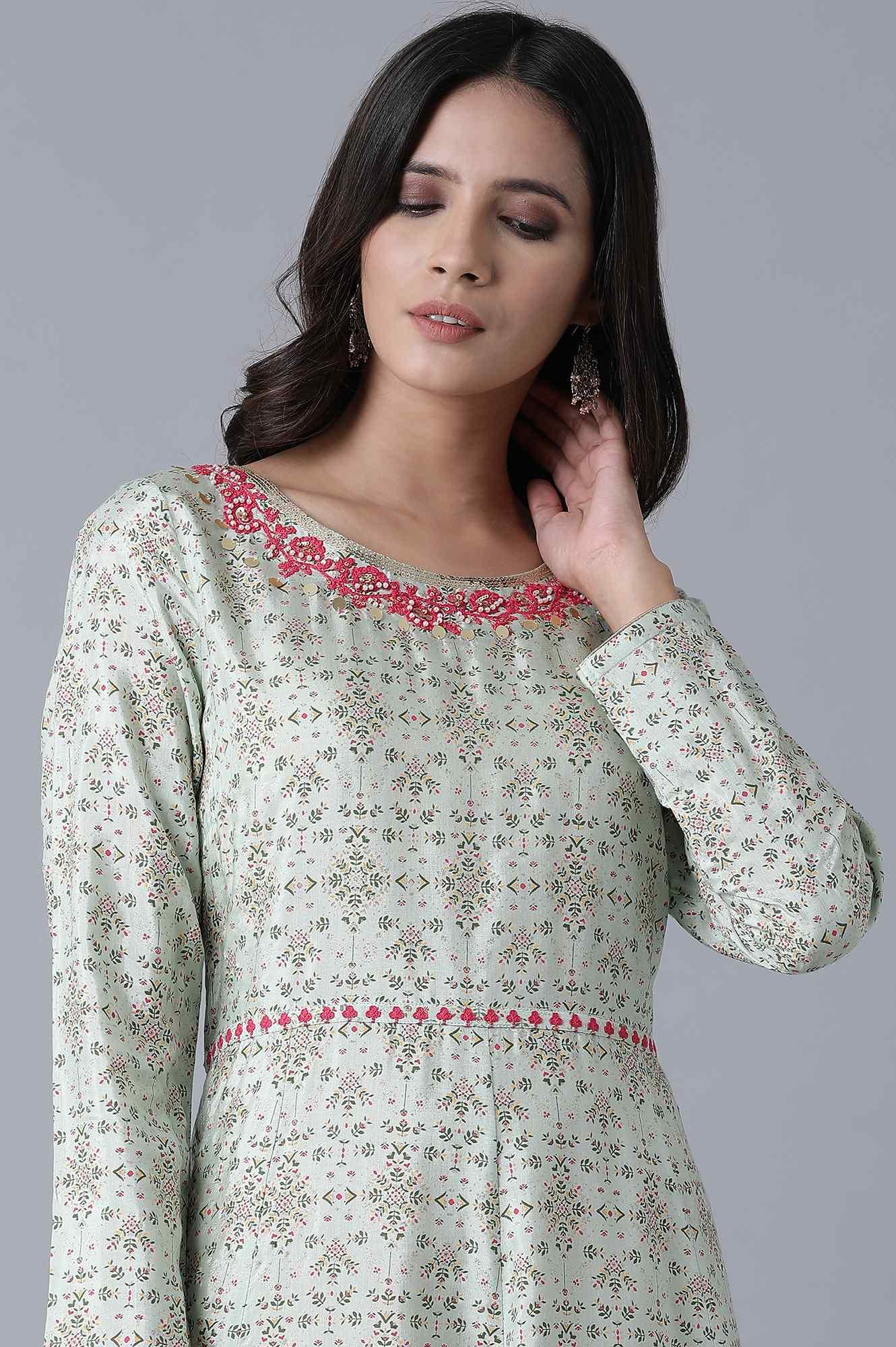 Green Floral Festive Dress - Image 5