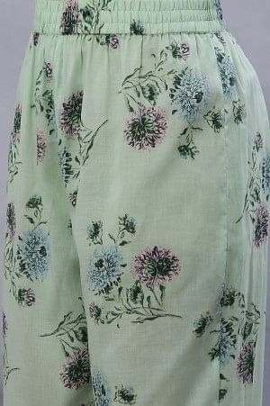Green Floral Printed A-Line Kurta, Pants and Dupatta Set - Image 10