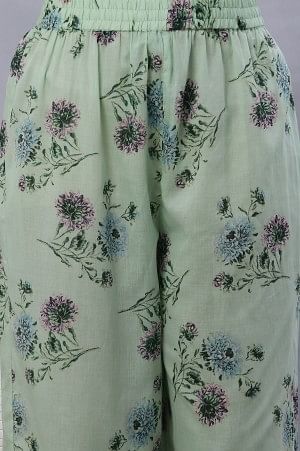 Green Floral Printed A-Line Kurta, Pants and Dupatta Set - Image 9