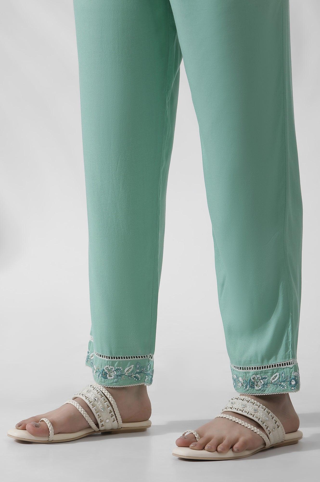 Green Floral Printed And Embroidered Kurta - Image 10
