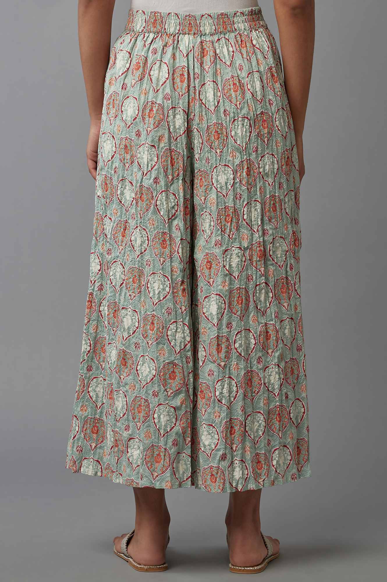 Green Floral Printed Flared Pants - Image 2