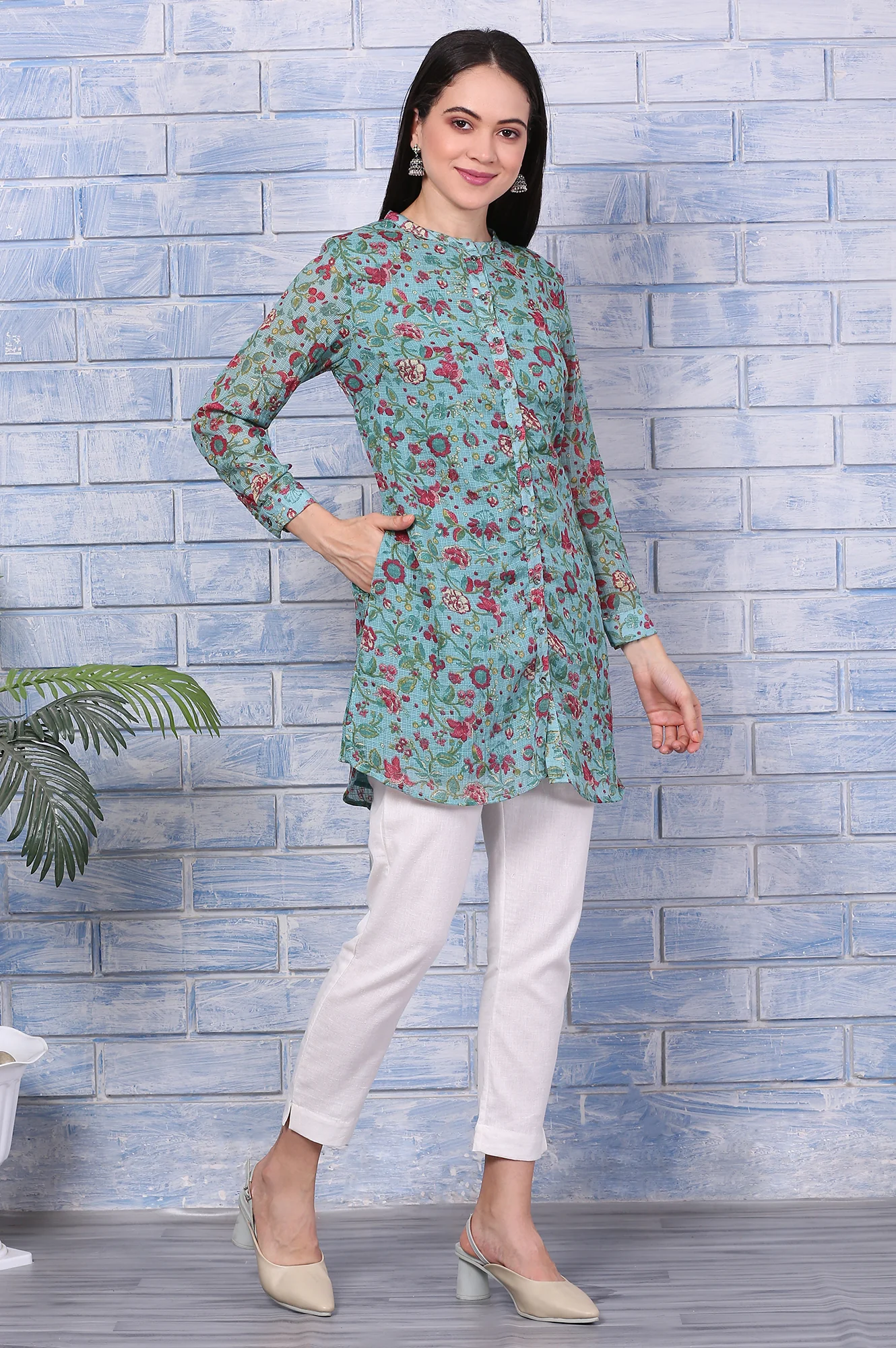 Green Floral Printed Kota Tunic - Image 7
