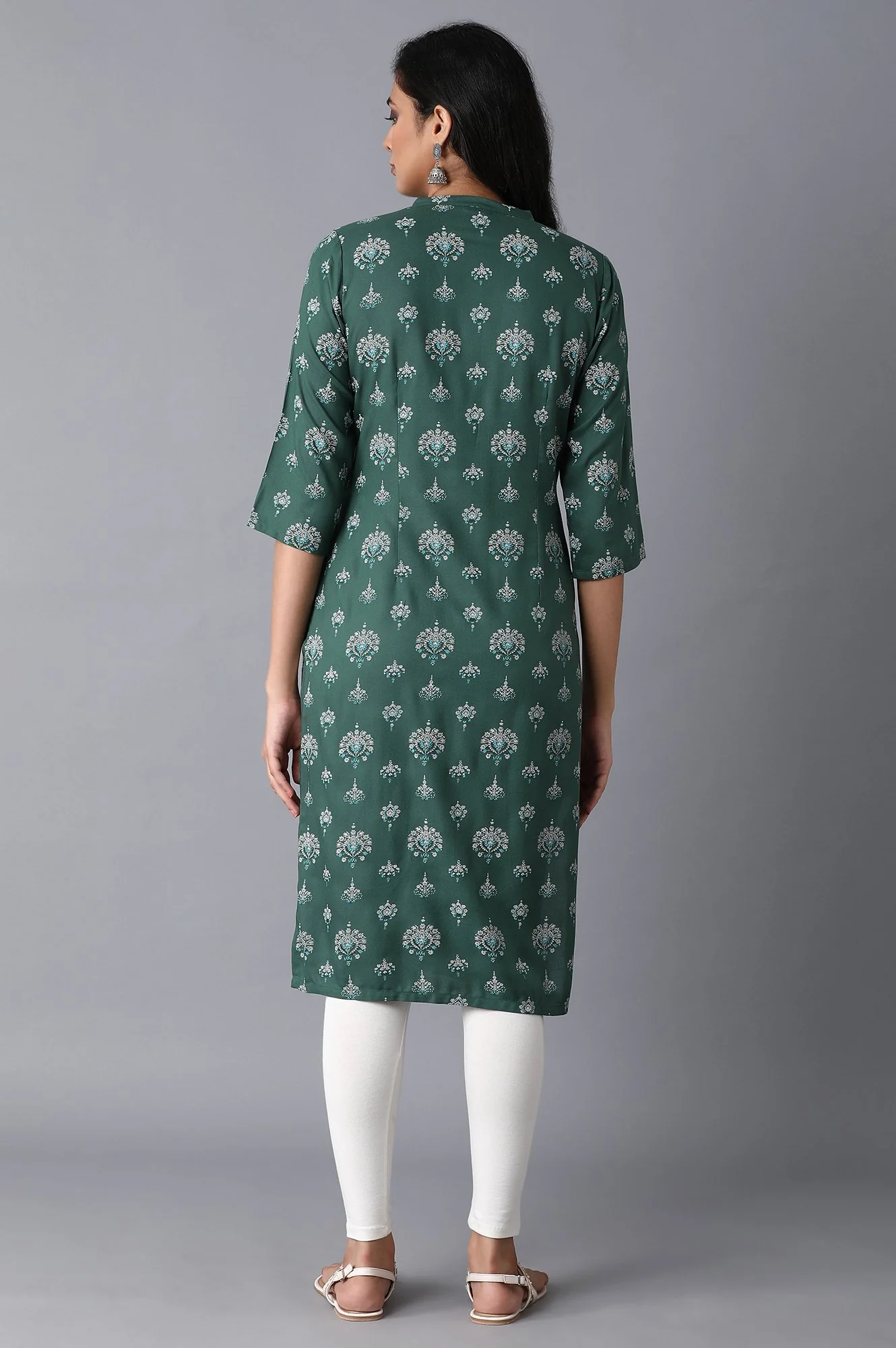 Green Floral Straight Rayon Kurta - Image 2