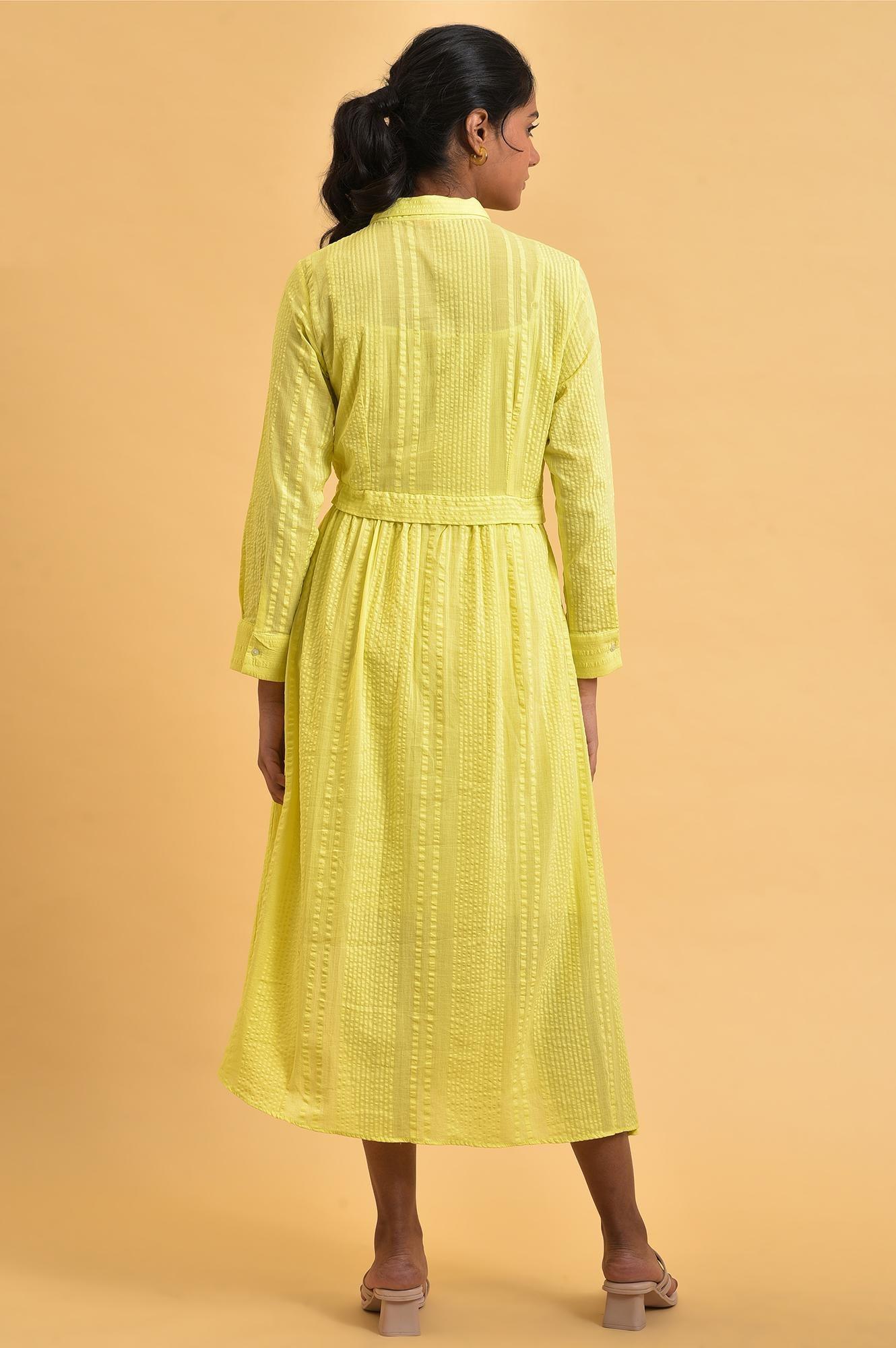 Green Gathered Shirt Collar Dress - Image 3