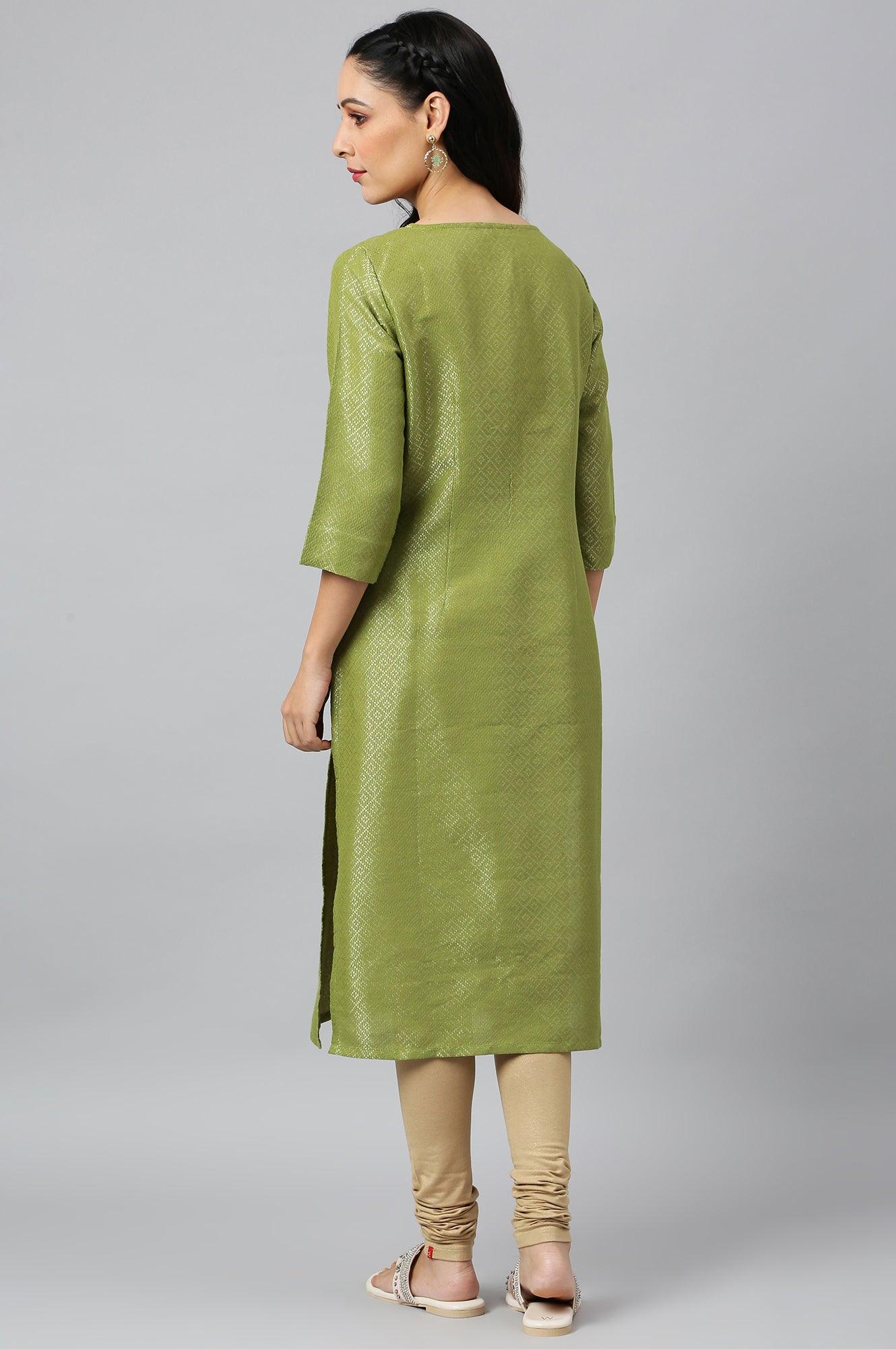 Green Geometric Print Dobby kurta - Image 4