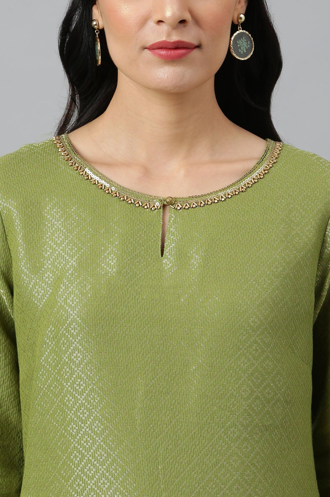 Green Geometric Print Dobby kurta - Image 8