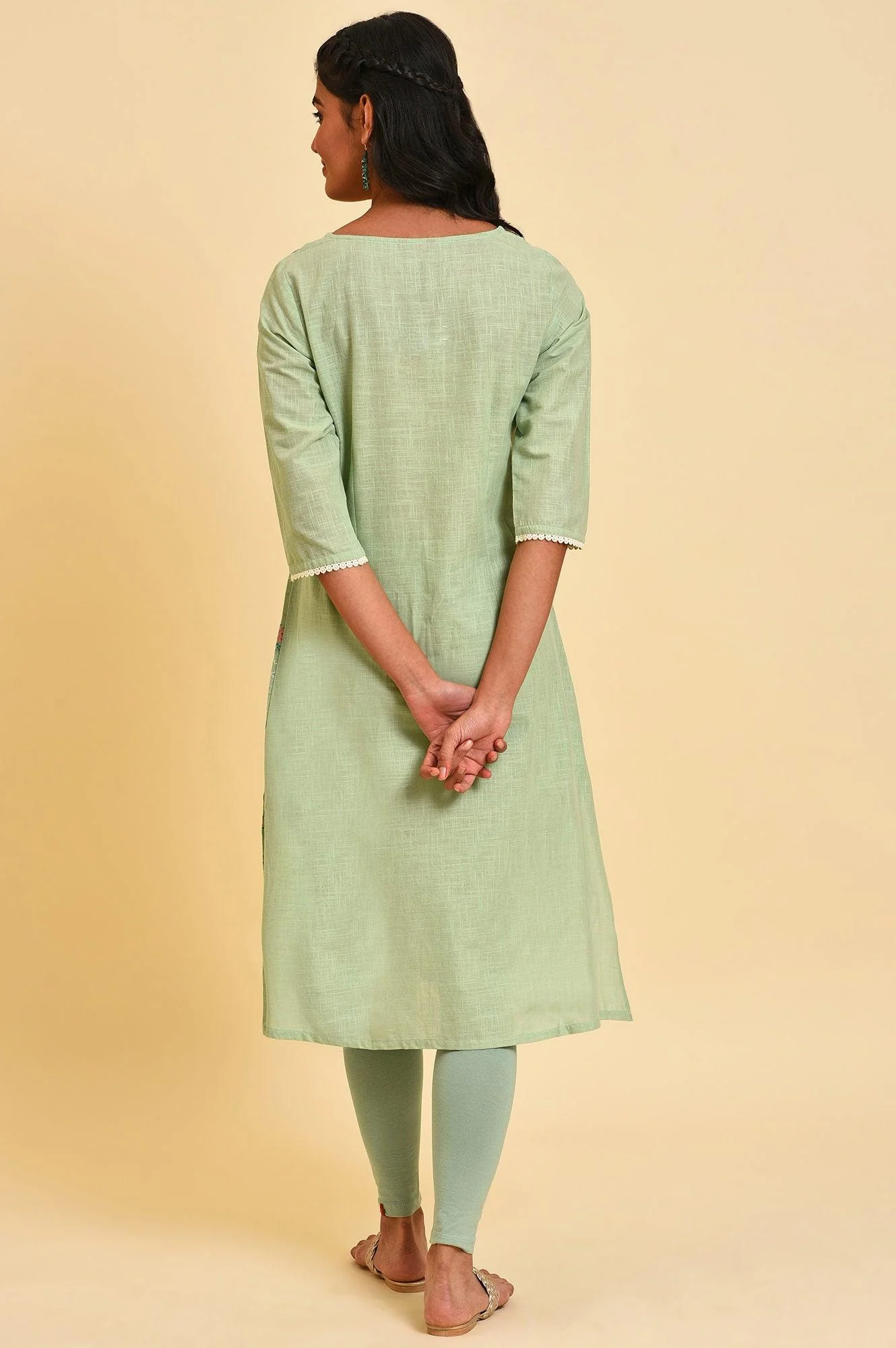 Green Glitter Printed A-Line Plus Size kurta - Image 2