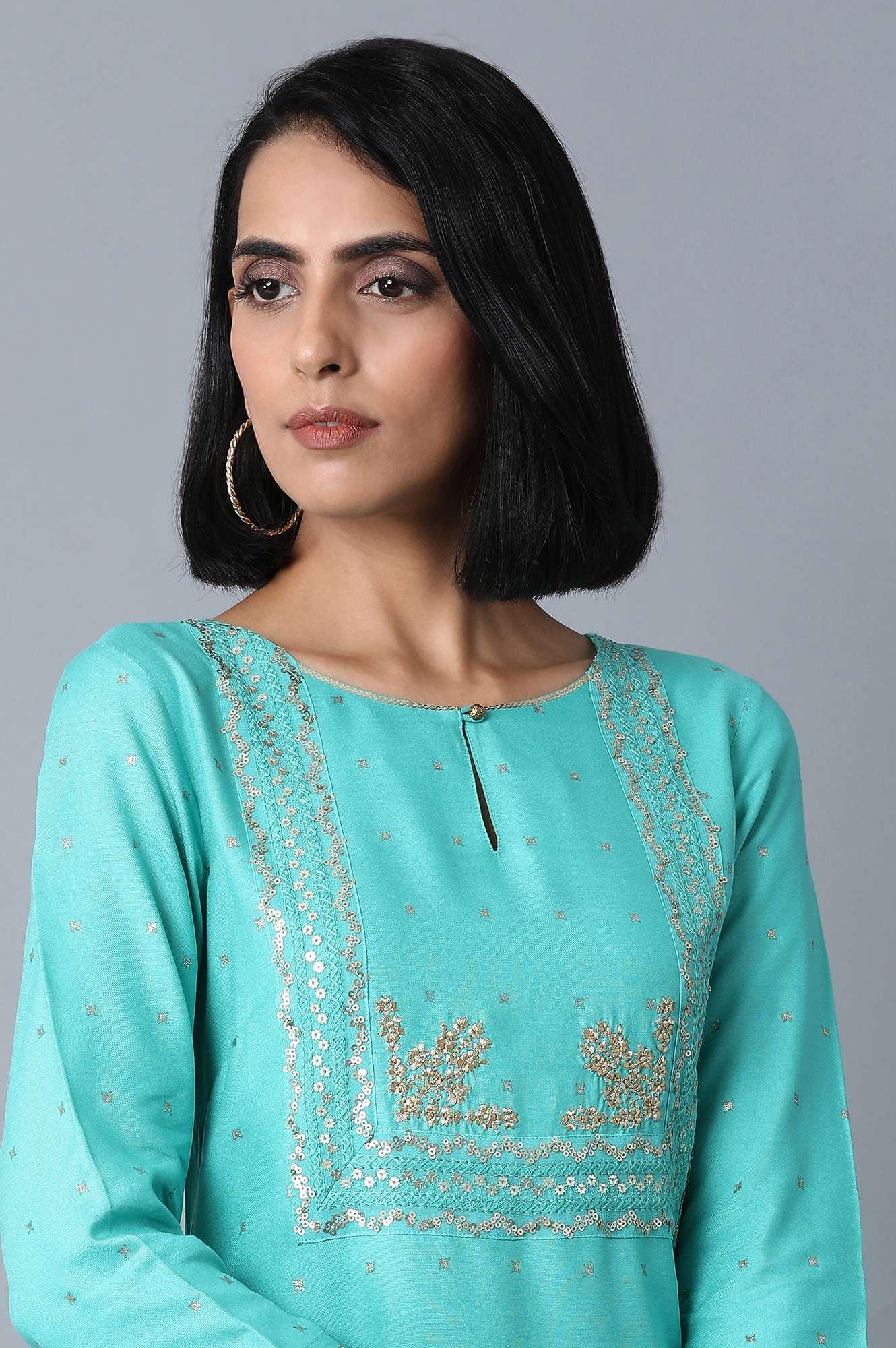 Green Glitter Printed kurta - Image 5