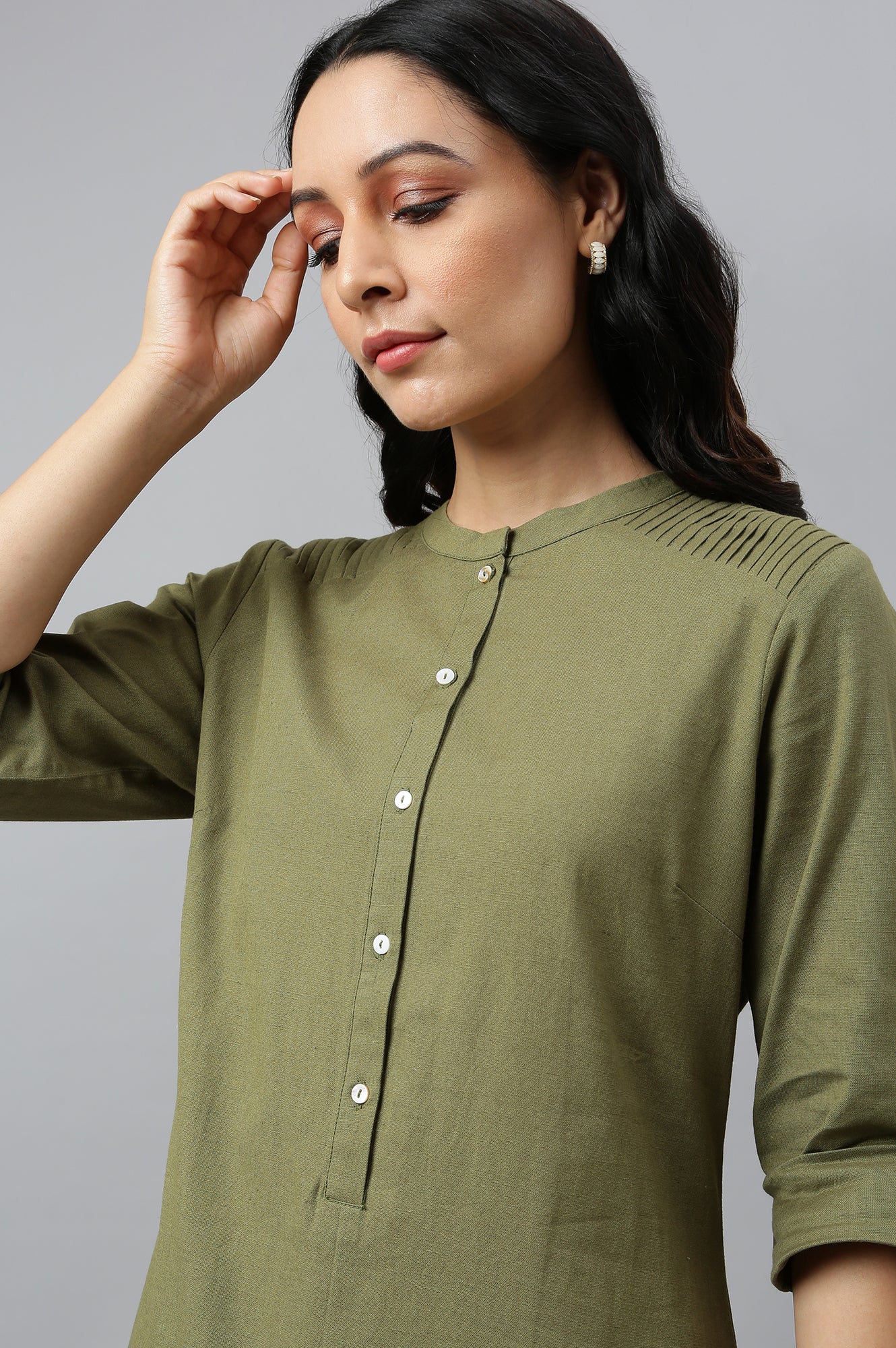 Green Half Placket Shirt kurta - Image 10