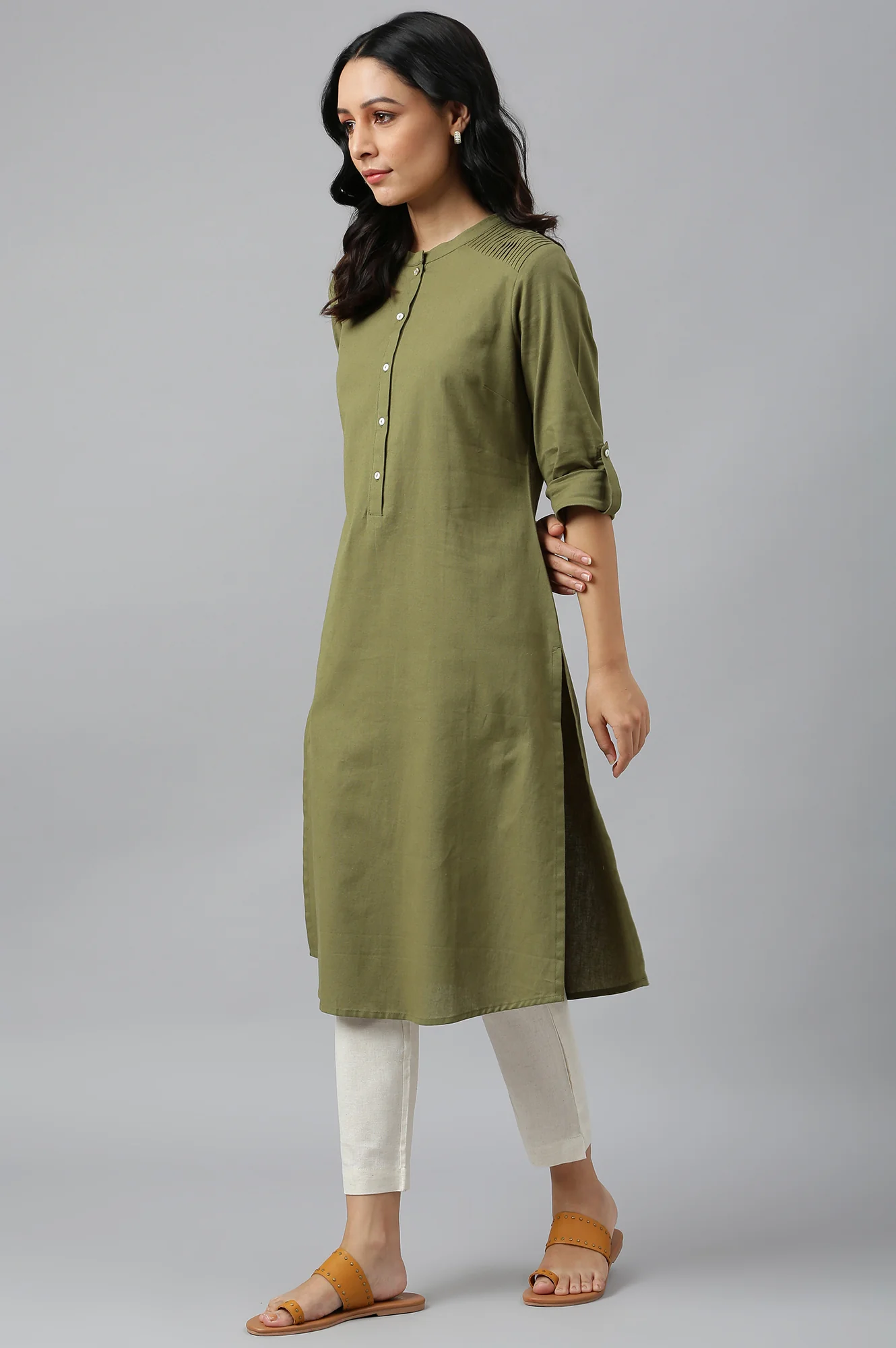 Green Half Placket Shirt kurta - Image 4