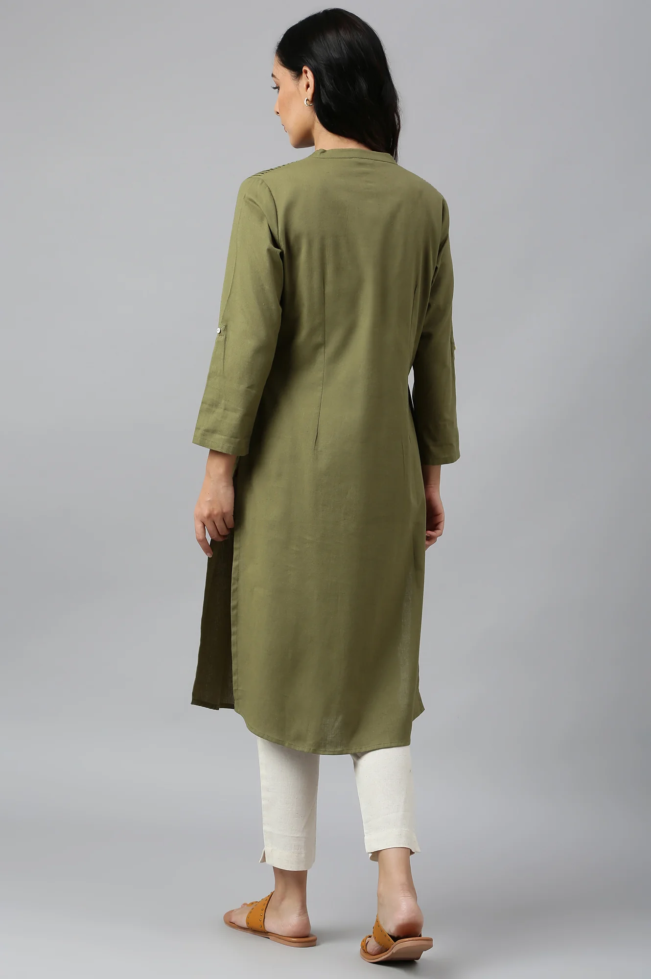 Green Half Placket Shirt kurta - Image 5