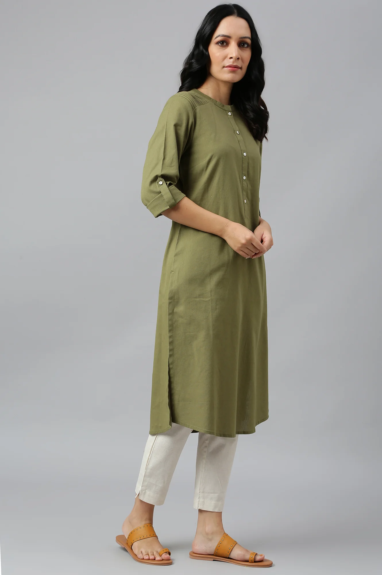 Green Half Placket Shirt kurta - Image 7