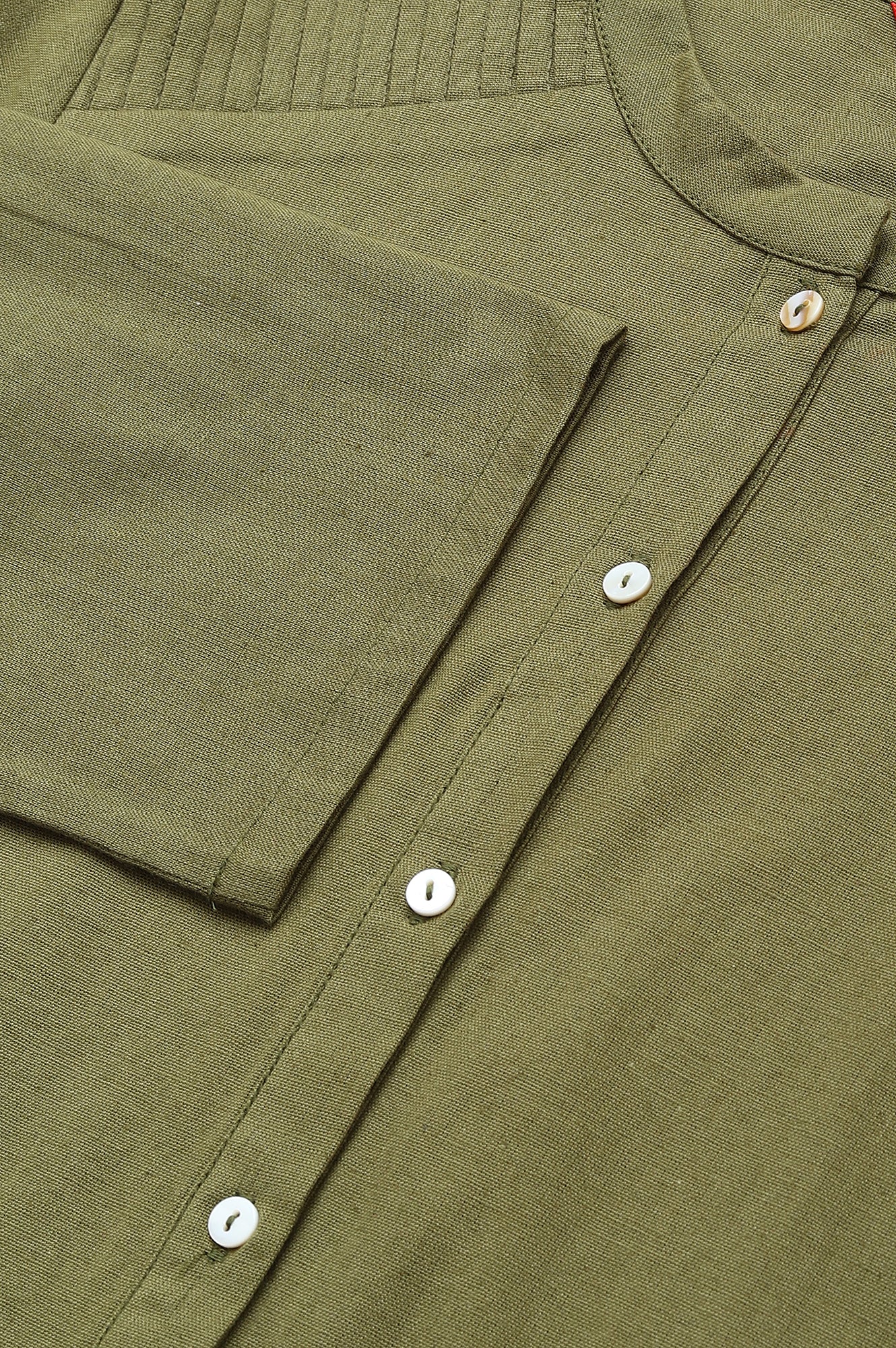Green Half Placket Shirt kurta - Image 8