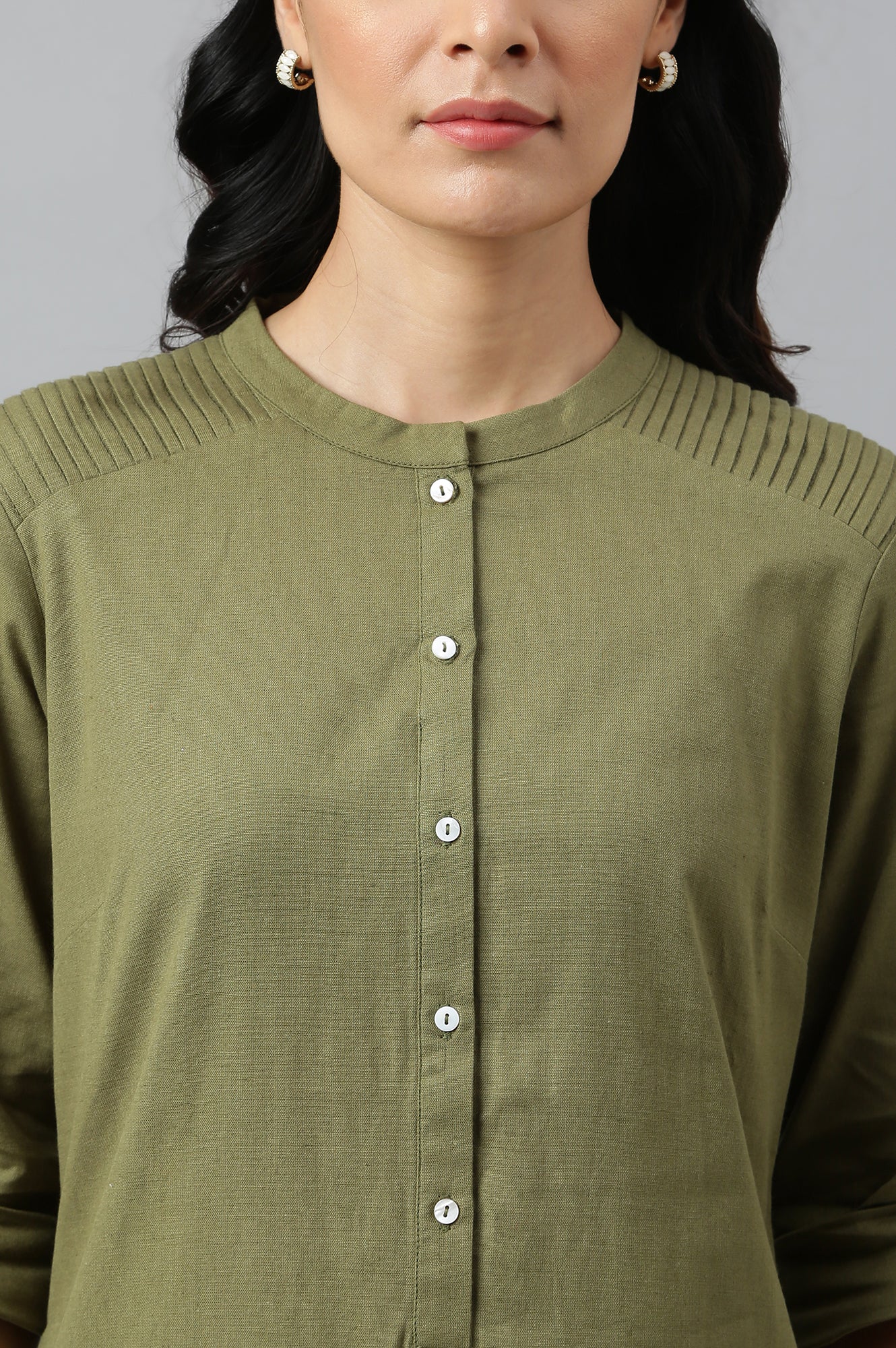 Green Half Placket Shirt kurta - Image 9