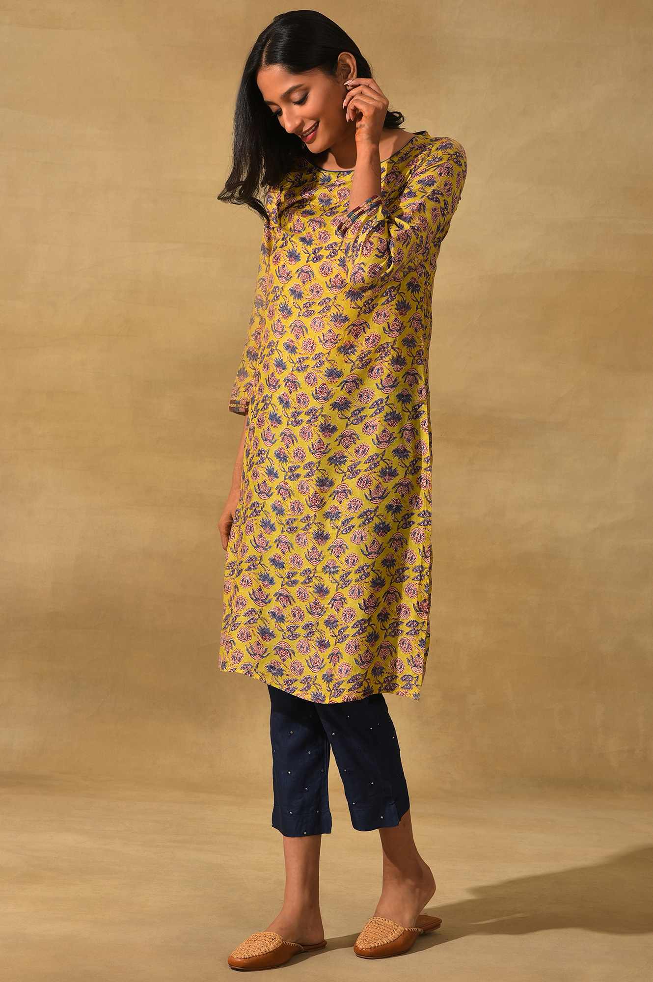 Green Hand Block Print kurta In Lyocell - Image 3