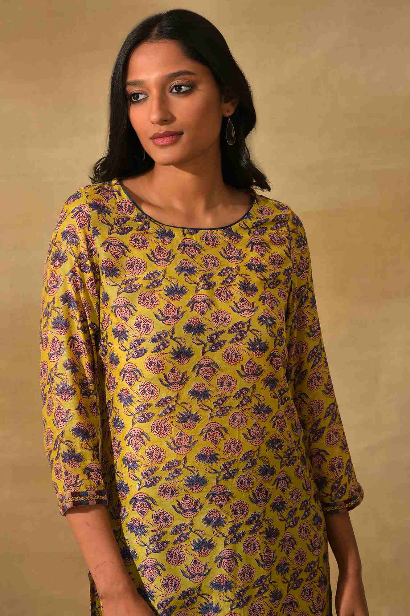 Green Hand Block Print kurta In Lyocell - Image 5