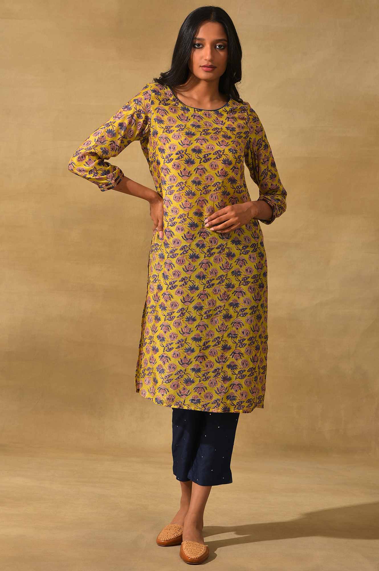 Green Hand Block Print kurta In Lyocell - Image 6