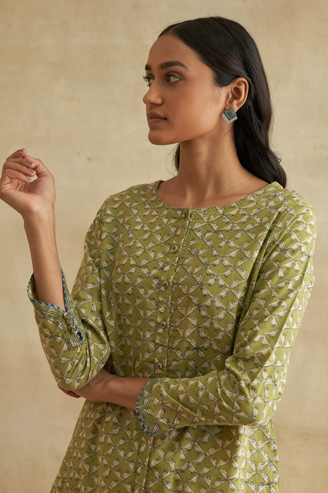 Green Handblock Print Cotton kurta - Image 5