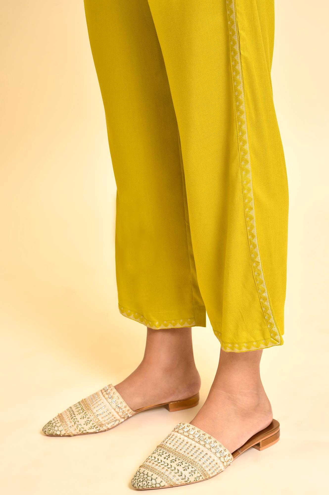 Green Lace Inserted Straight Pants - Image 8
