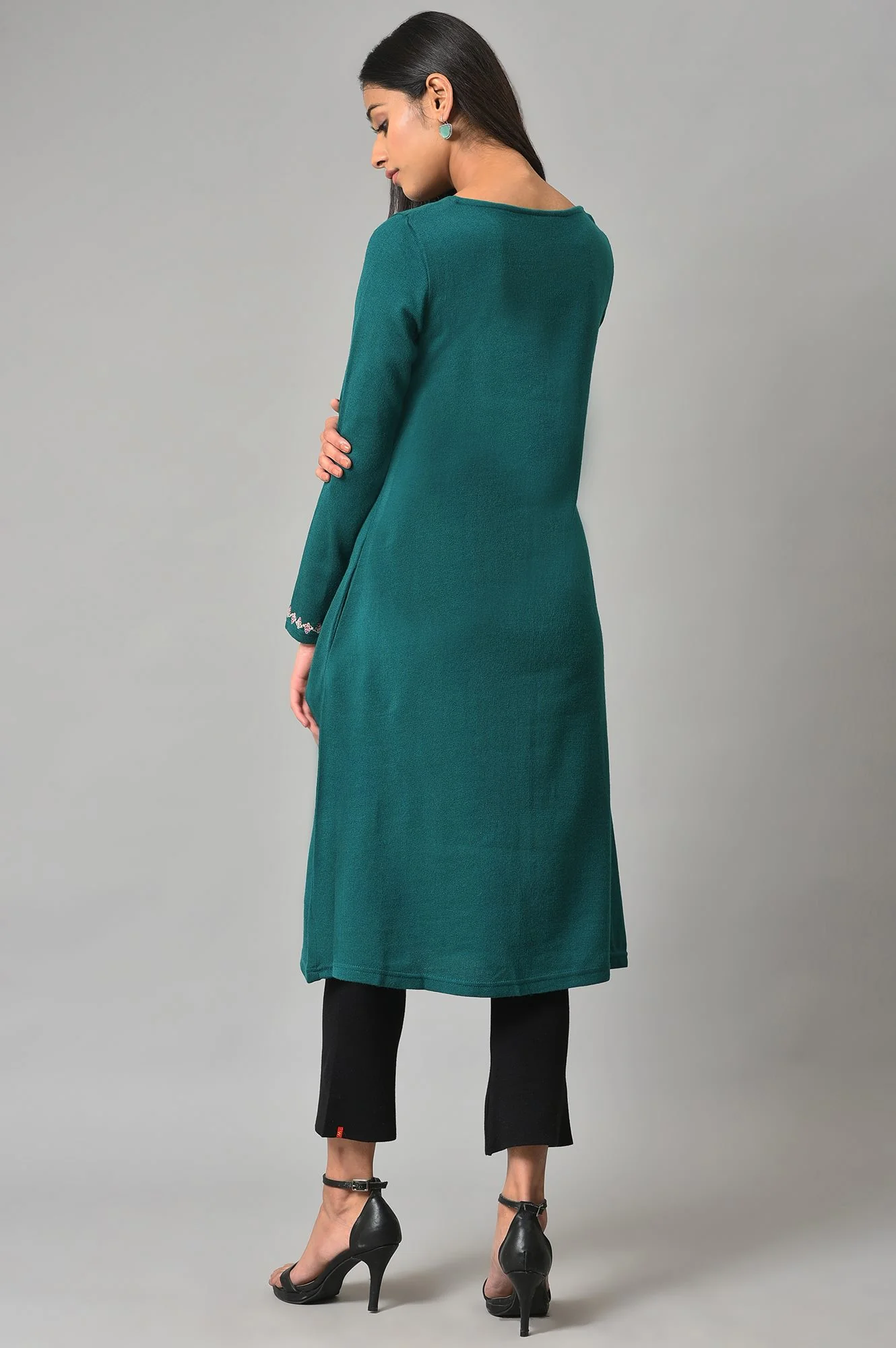 Green Light Festive Embroidered Winter kurta - Image 2