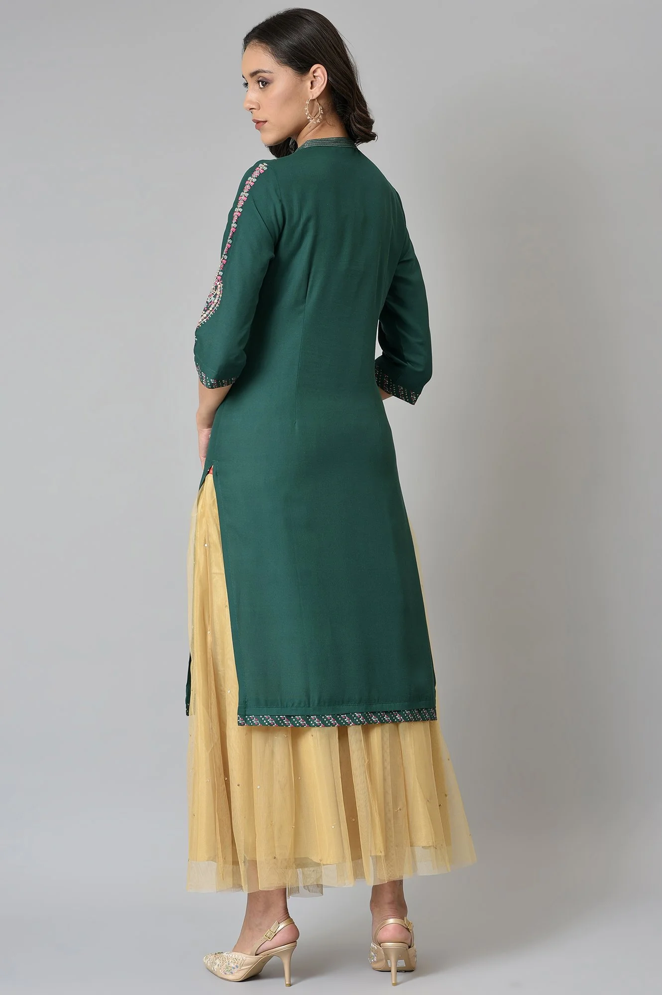 Green Metallic Embroidered Button Down kurta - Image 2