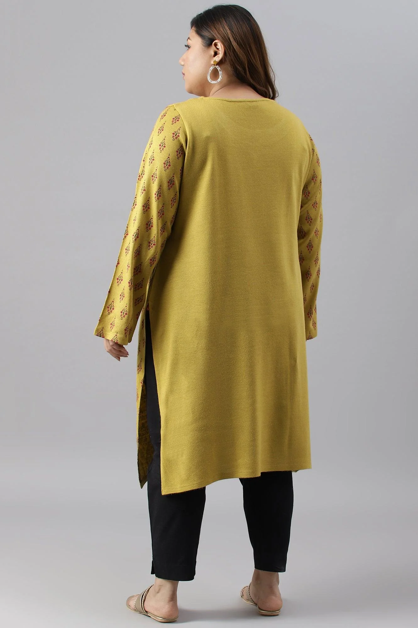 Green Paisley Print Festive Plus Size Winter kurta - Image 2