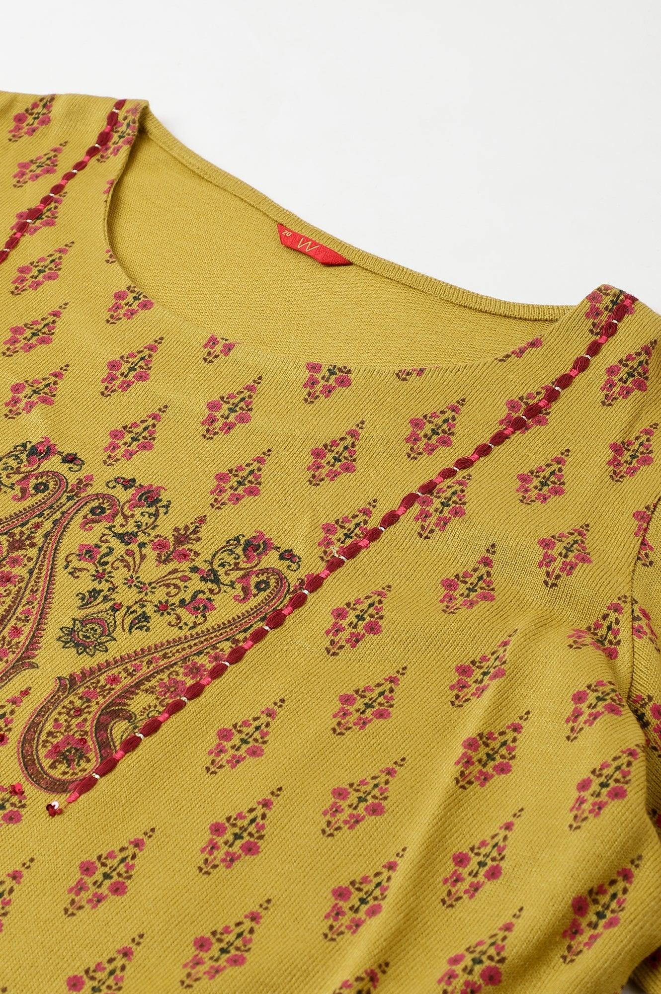 Green Paisley Print Festive Plus Size Winter kurta - Image 7