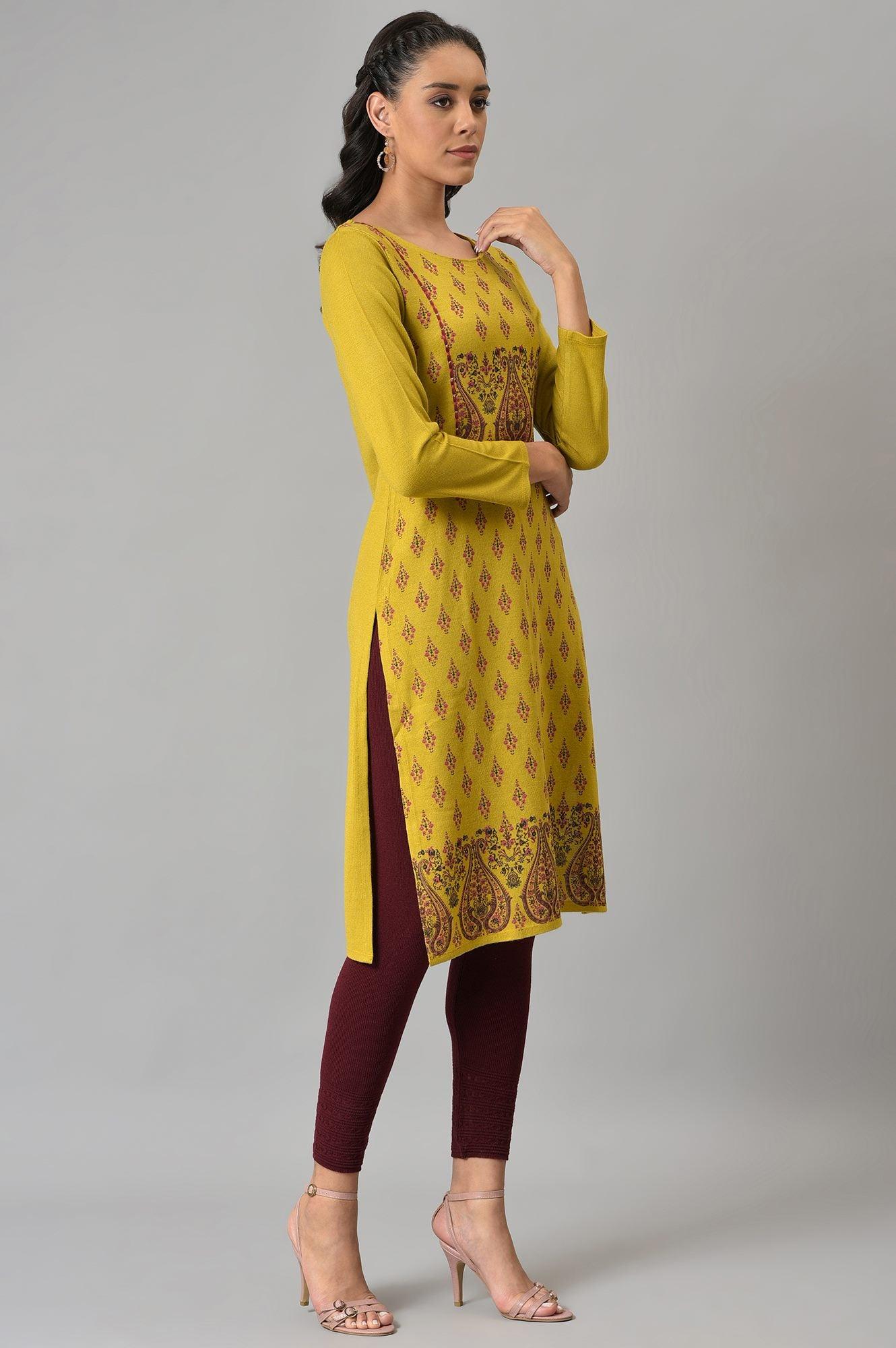 Green Paisley Print Festive Winter kurta - Image 4