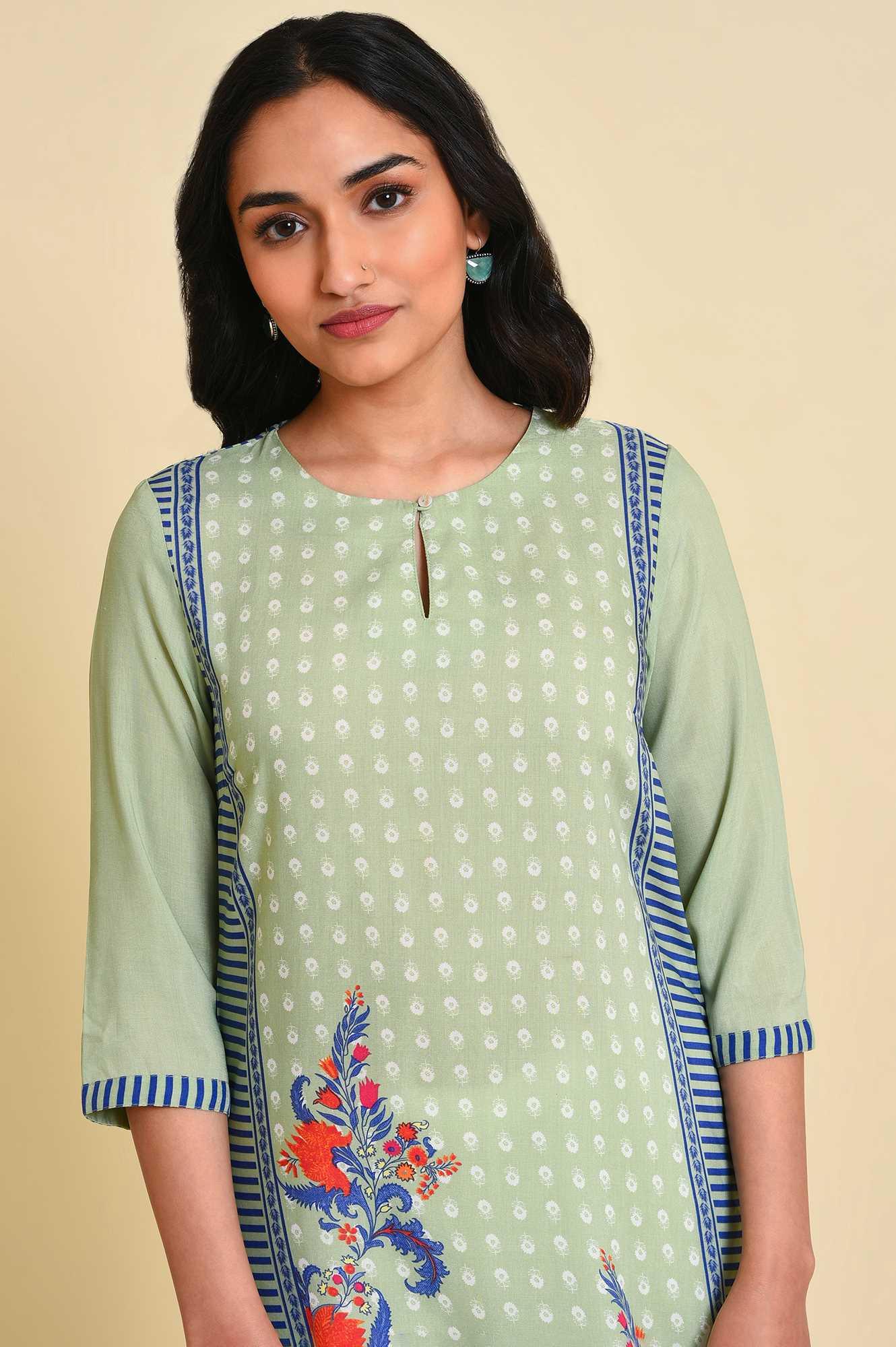 Green Print Mix kurta Set - Image 5